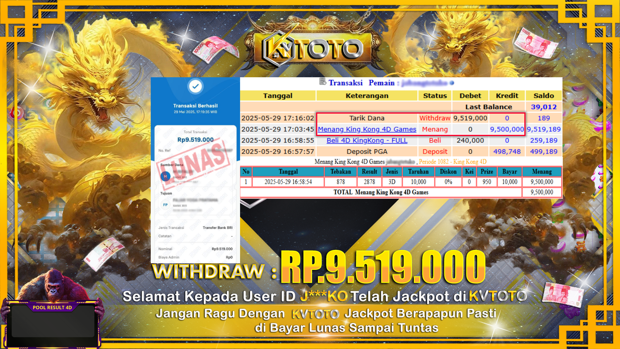 ✨ JACKPOT Di KING KONG 4D GAMES ✨