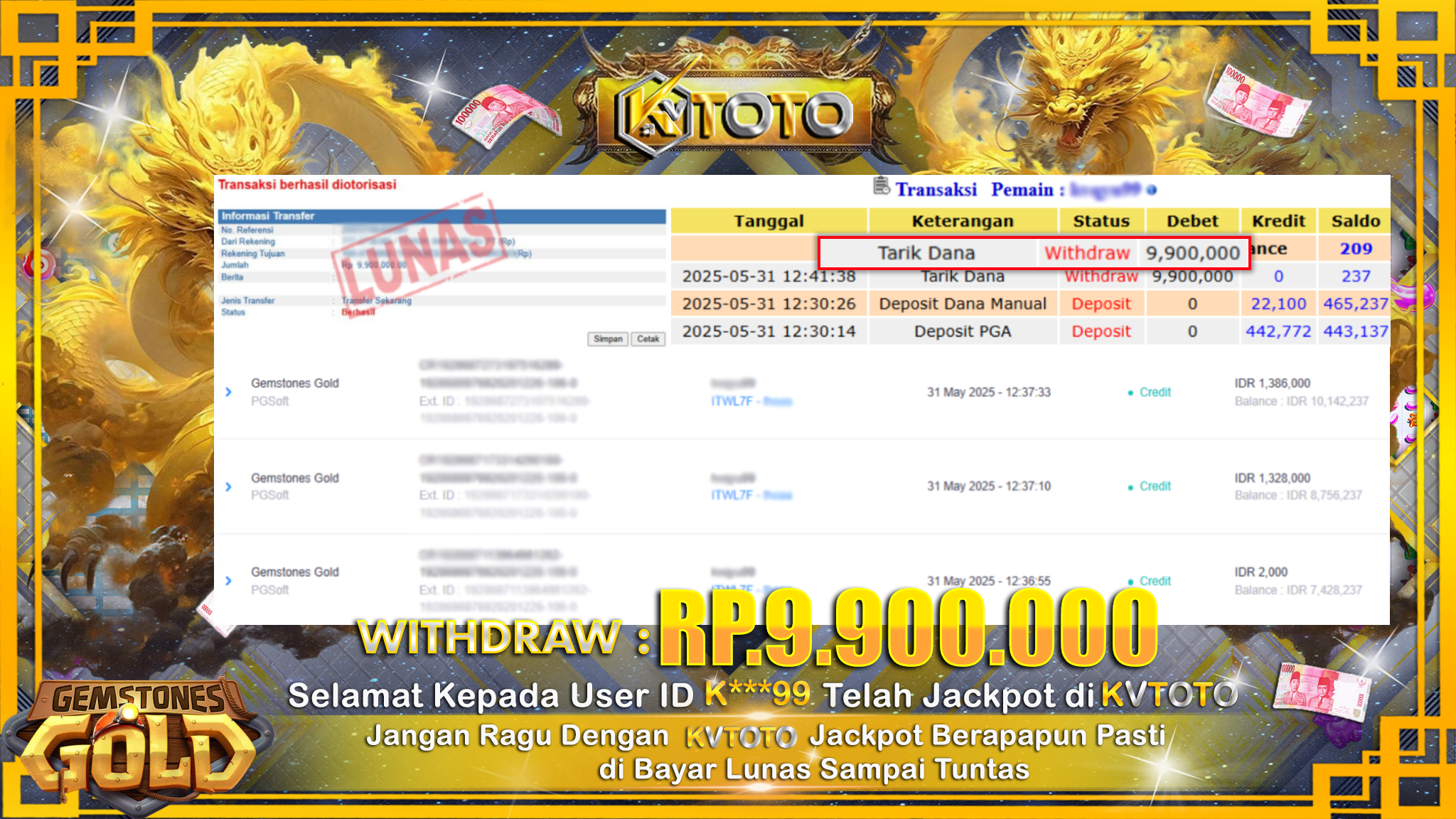 ✨ JACKPOT Di SLOT GEMSTONES GOLD  ✨