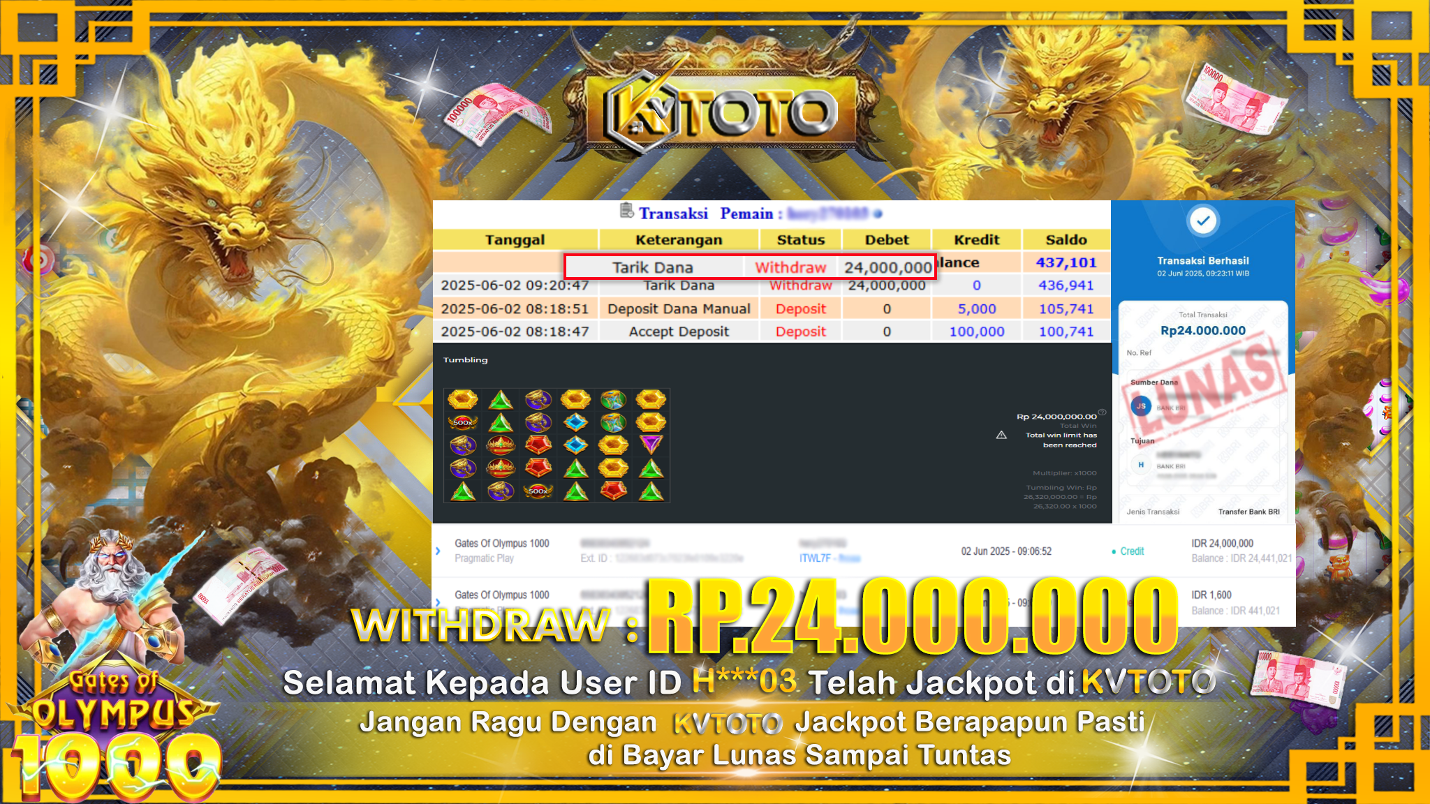 ✨ JACKPOT Di SLOT GATES OF OLYMPUS 1000 ✨