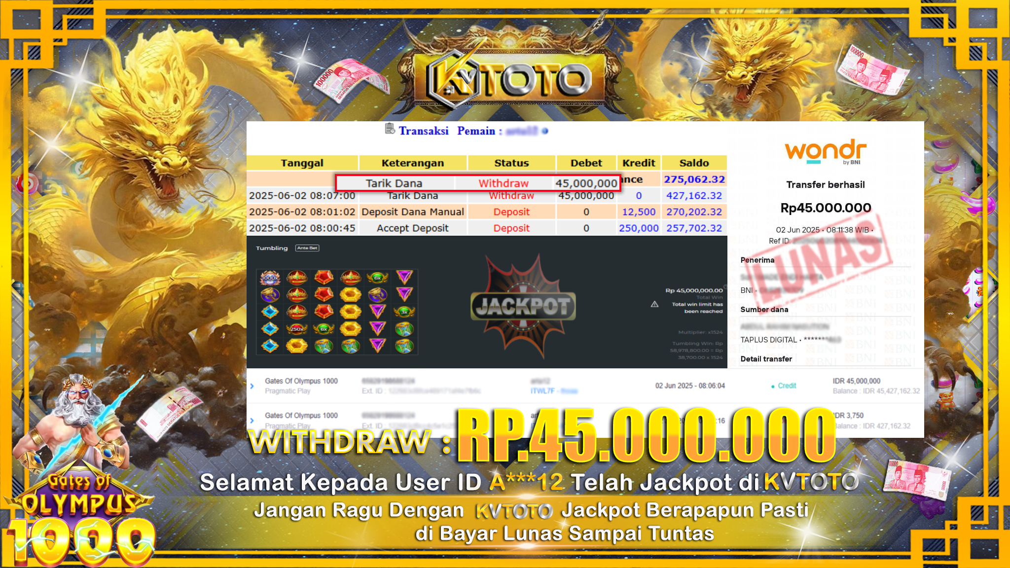 ✨ JACKPOT Di SLOT GATES OF OLYMPUS 1000 ✨
