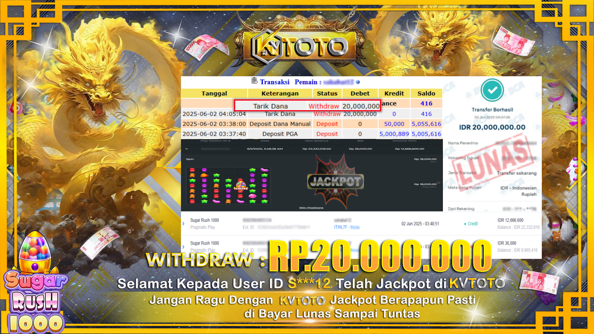 ✨ JACKPOT Di SLOT SUGAR RUSH 1000 ✨