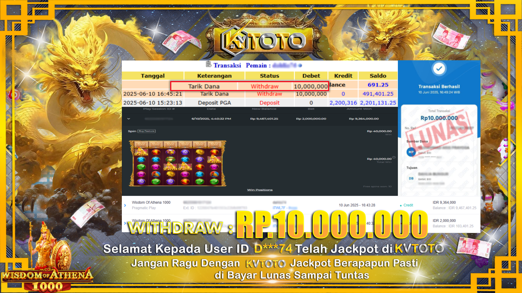 ✨ JACKPOT Di SLOT WISDOM OF ATHENA 1000  ✨