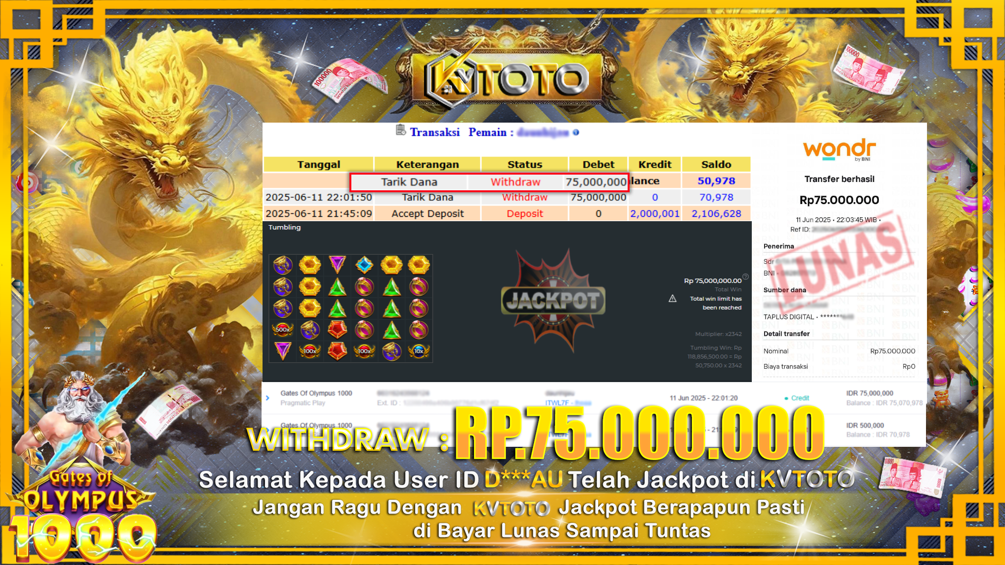 ✨ JACKPOT Di SLOT GATES OF OLYMPUS 1000 ✨