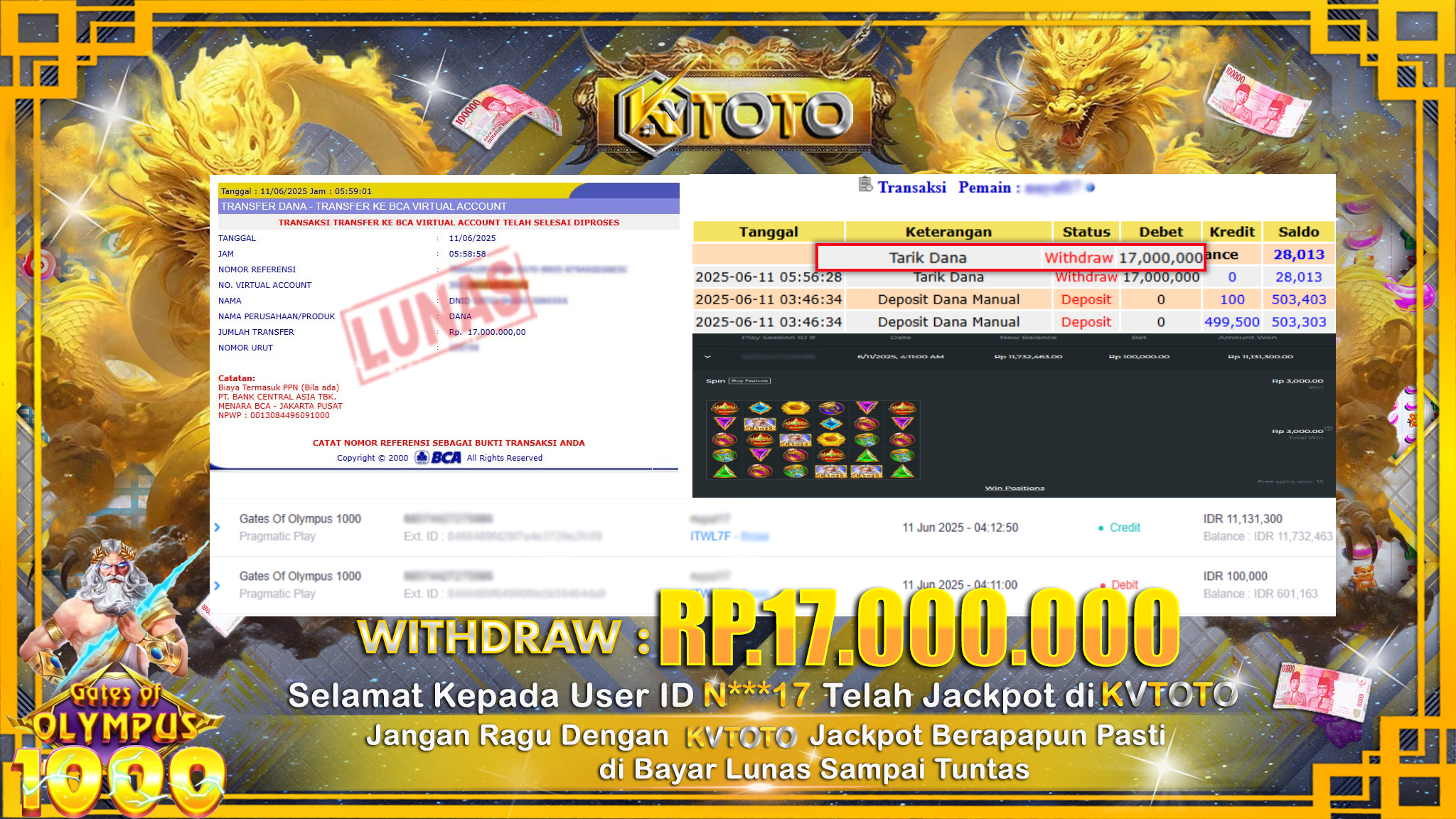 ✨ JACKPOT Di SLOT GATES OF OLYMPUS 1000 ✨
