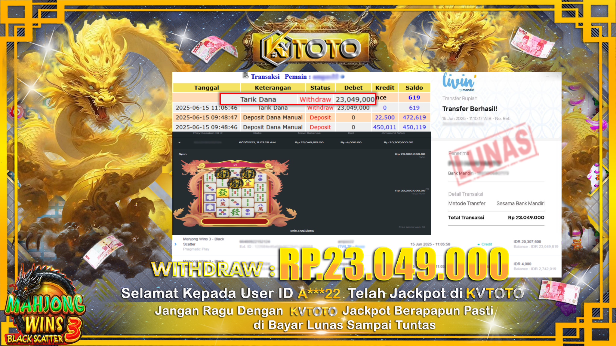 ✨ JACKPOT Di SLOT MAHJONG WINS 3 - BLACK SCATTER  ✨