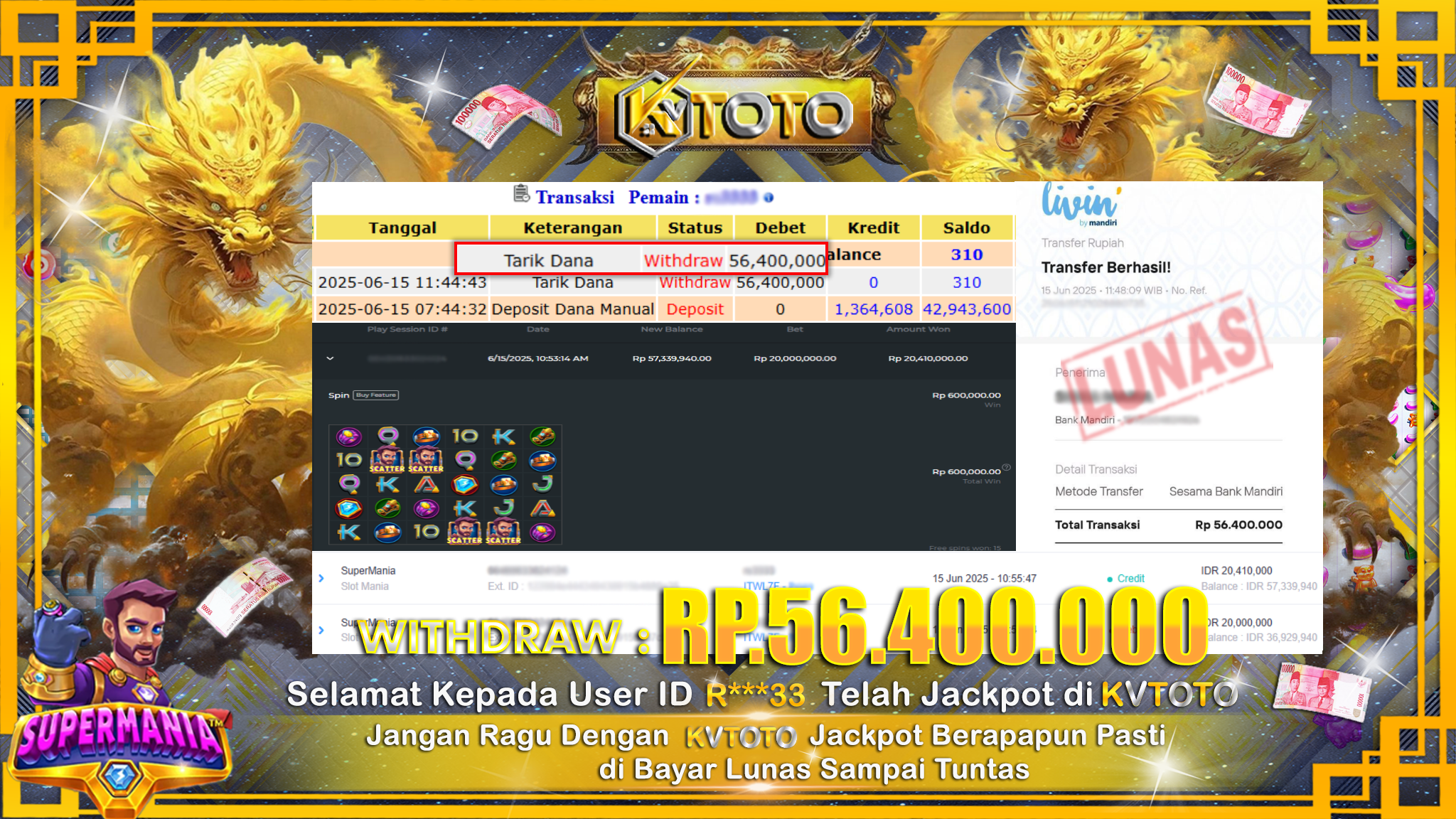 ✨ JACKPOT Di SLOT SUPERMANIA ✨