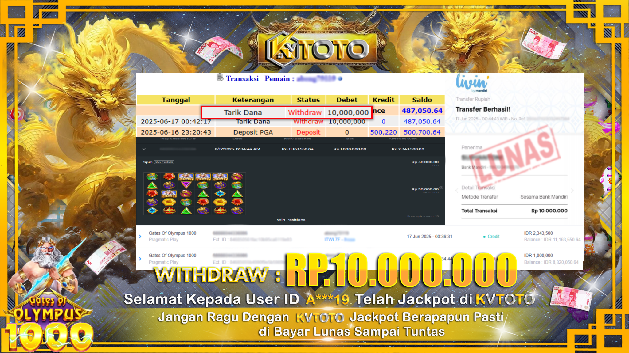 ✨ JACKPOT Di SLOT GATES OF OLYMPUS 1000 ✨