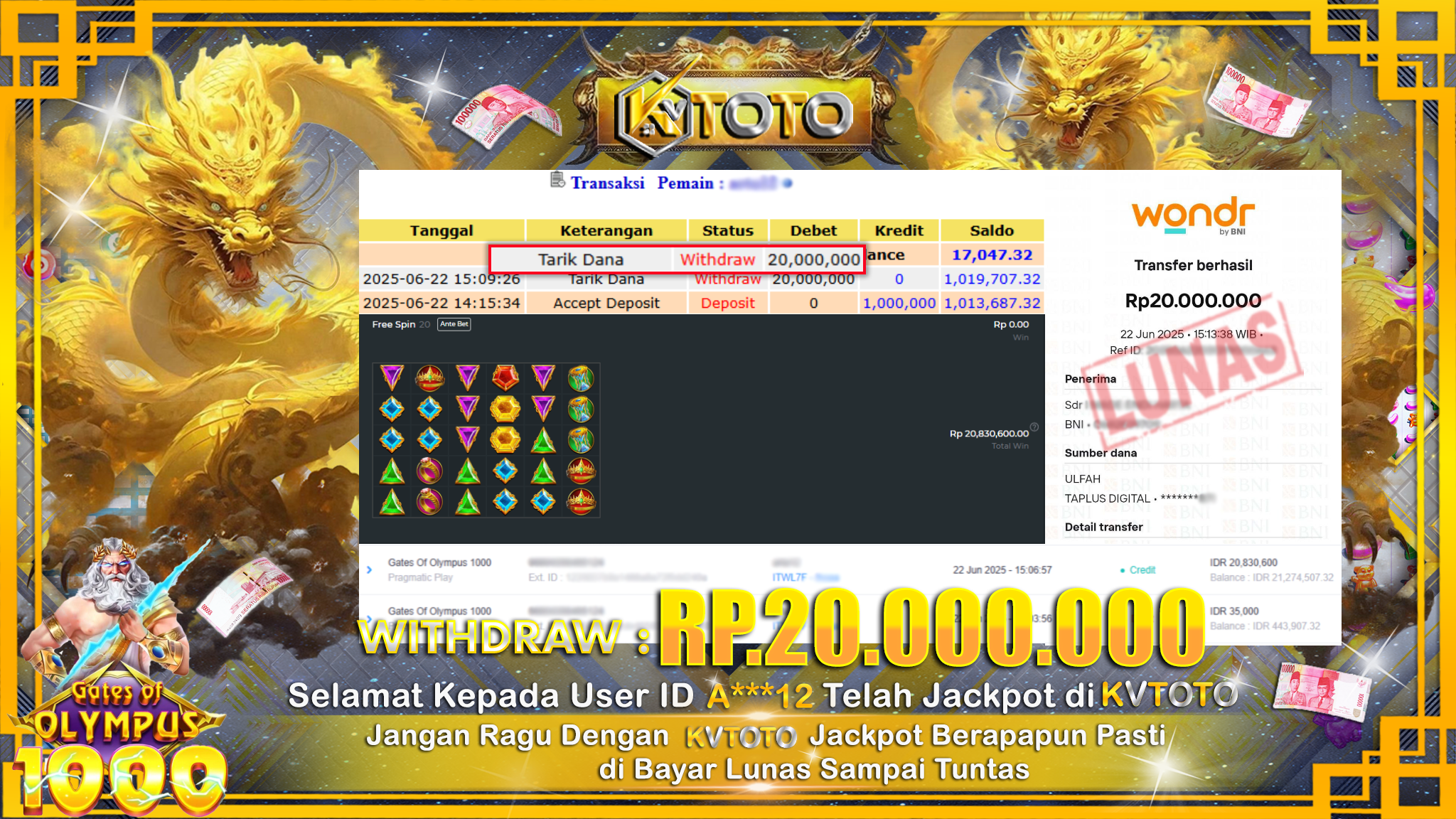 ✨ JACKPOT Di SLOT GATES OF OLYMPUS 1000 ✨