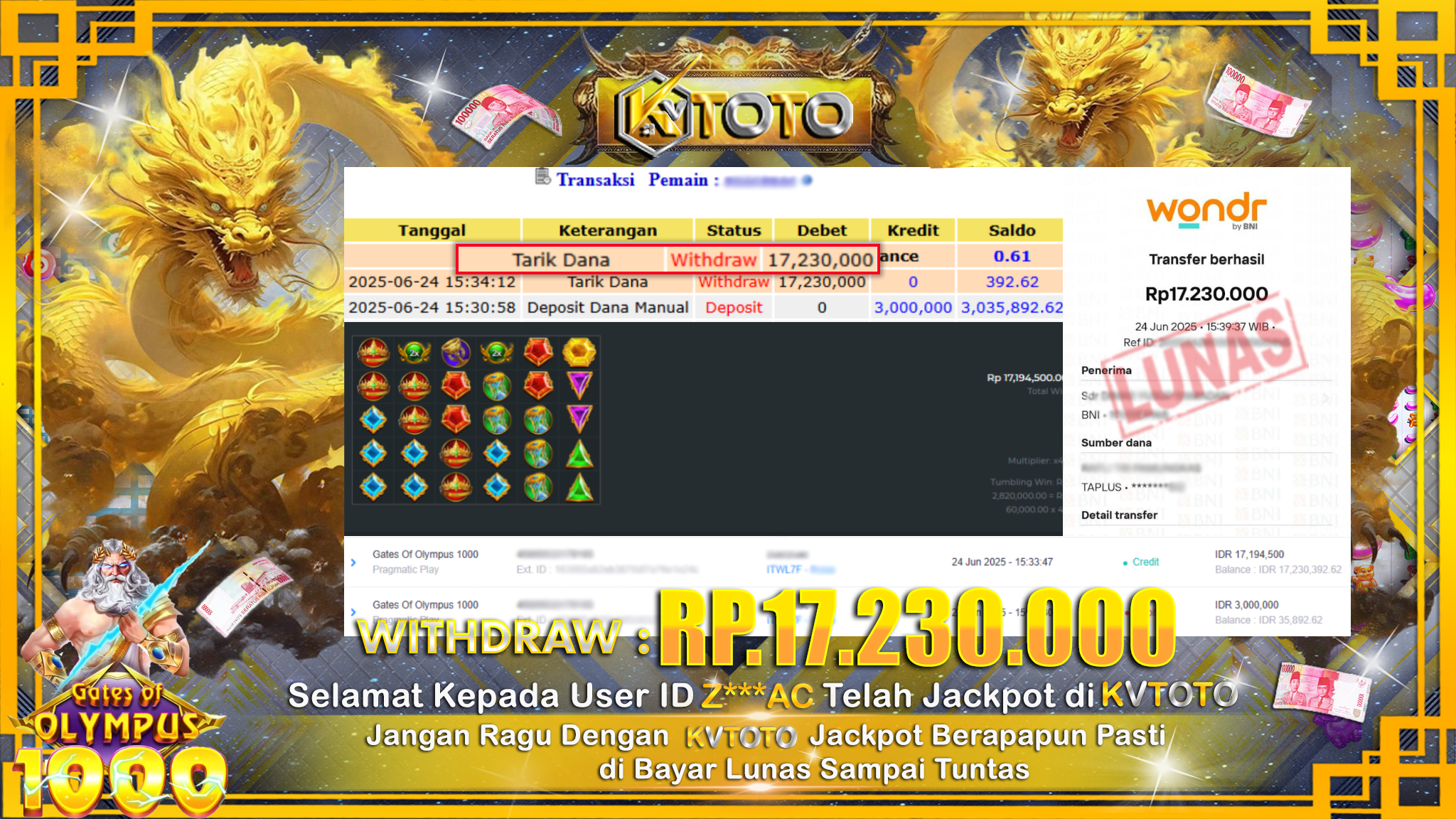 ✨ JACKPOT Di SLOT GATES OF OLYMPUS 1000 ✨