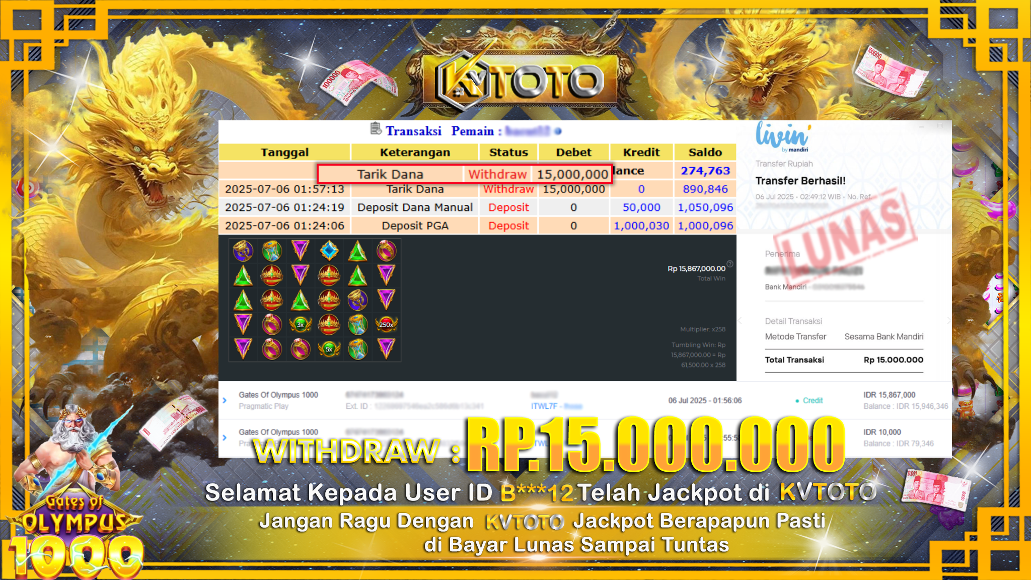 ✨ JACKPOT Di SLOT GATES OF OLYMPUS 1000 ✨