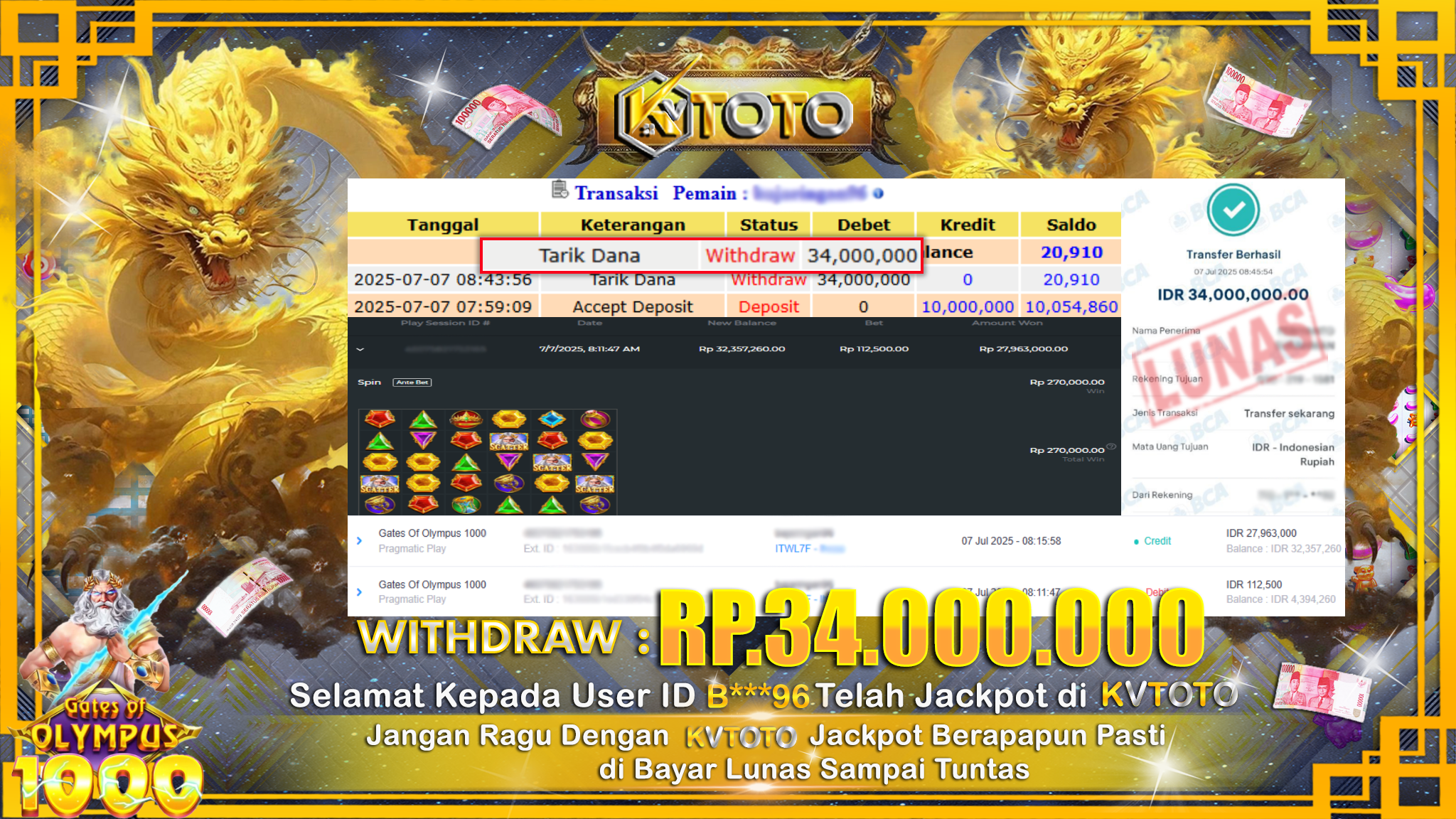 ✨ JACKPOT Di SLOT GATES OF OLYMPUS 1000 ✨