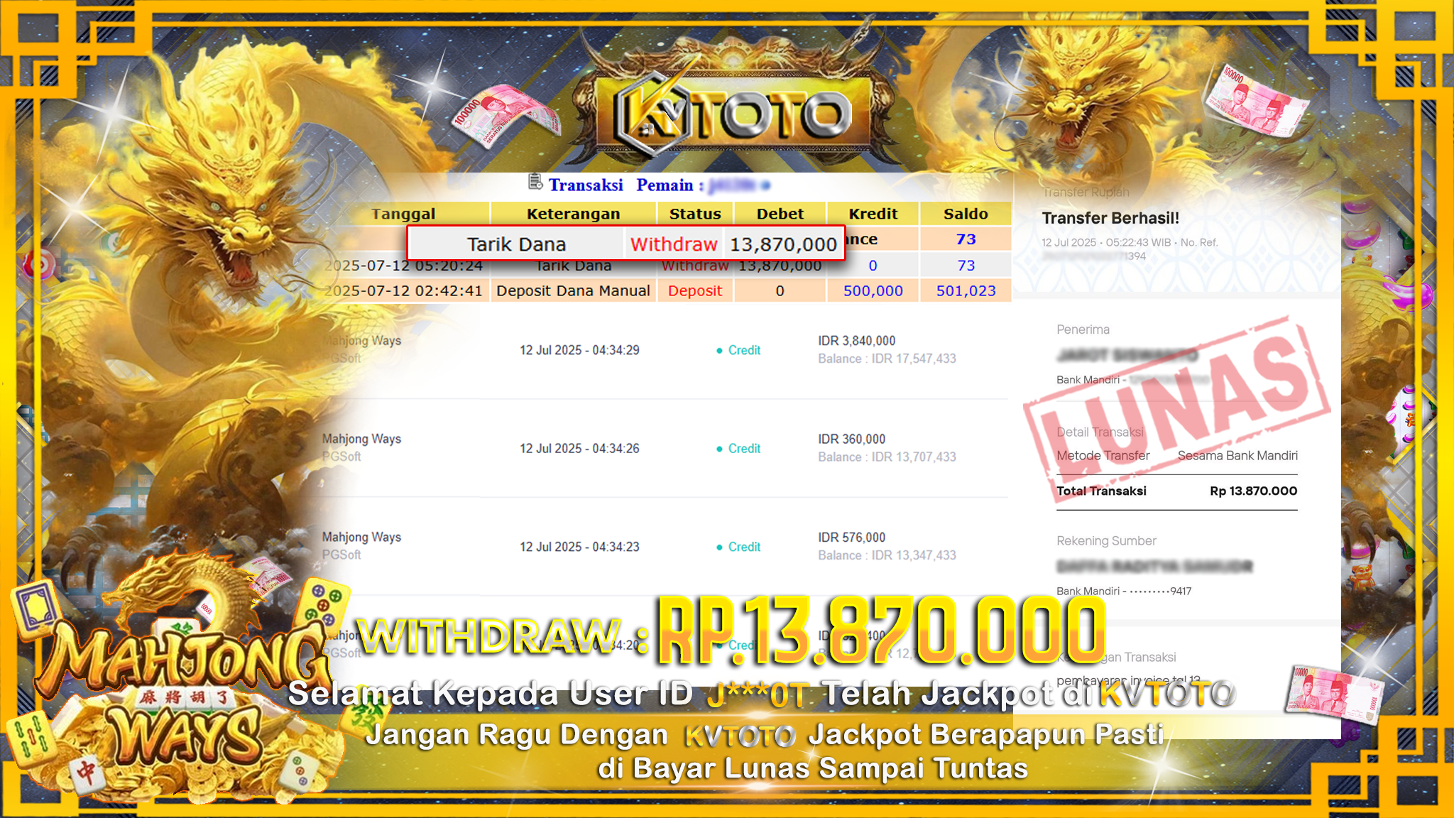 ✨ JACKPOT Di SLOT  MAHJONG WAYS ✨