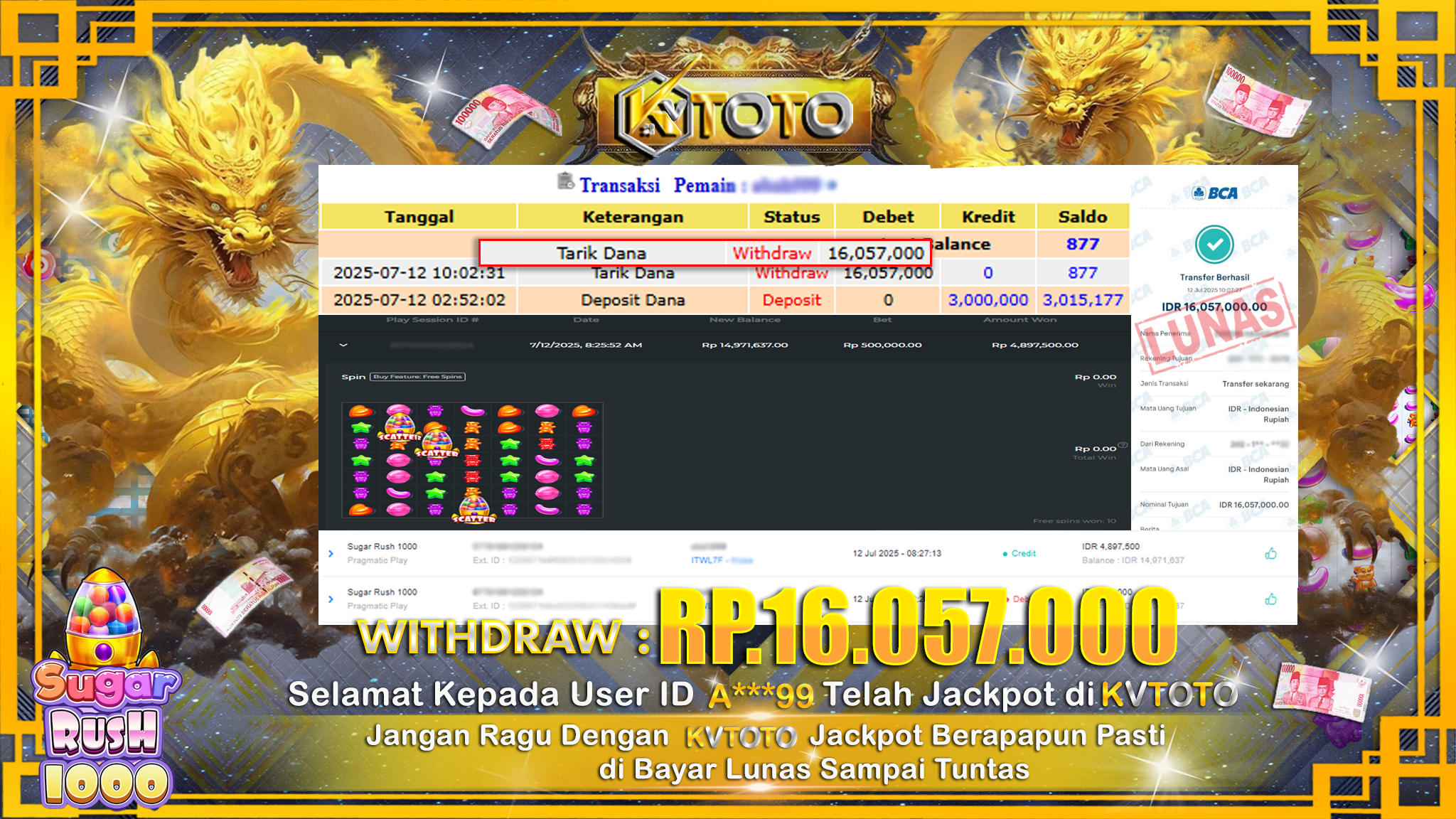✨ JACKPOT Di SLOT SUGAR RUSH 1000✨