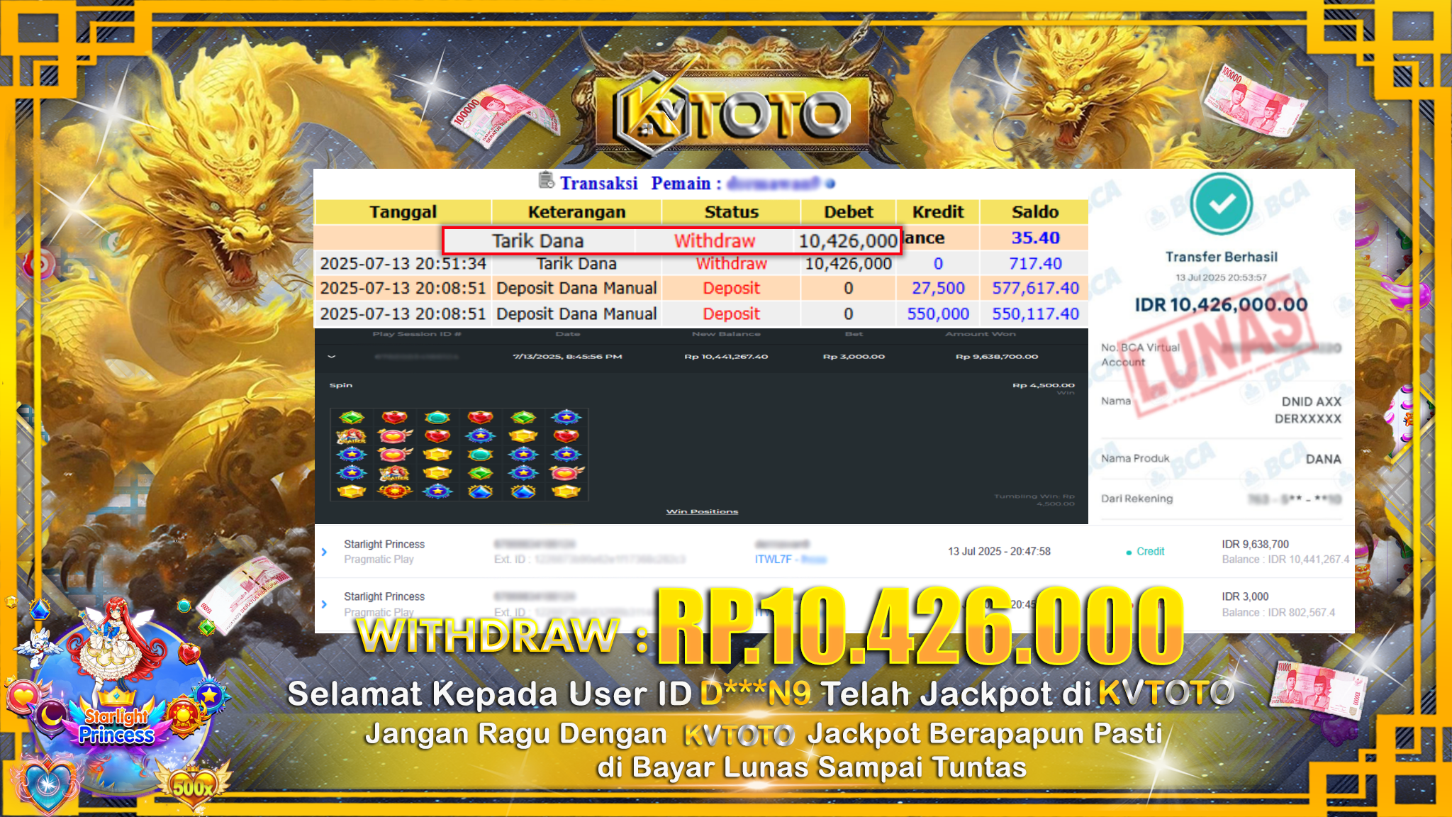 ✨ JACKPOT Di SLOT STARLIGHT PRINCESS ✨