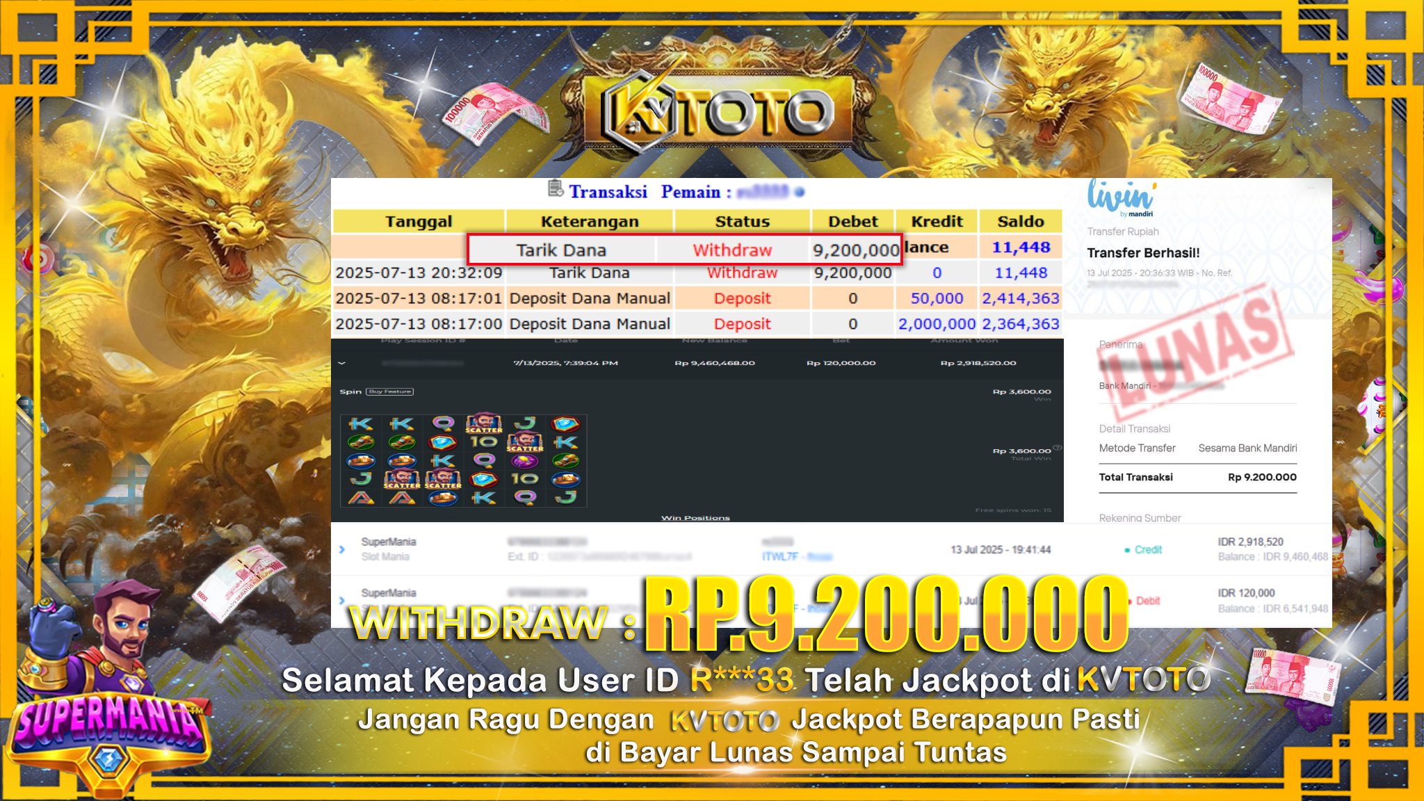 ✨ JACKPOT Di SLOT SUPERMANIA ✨