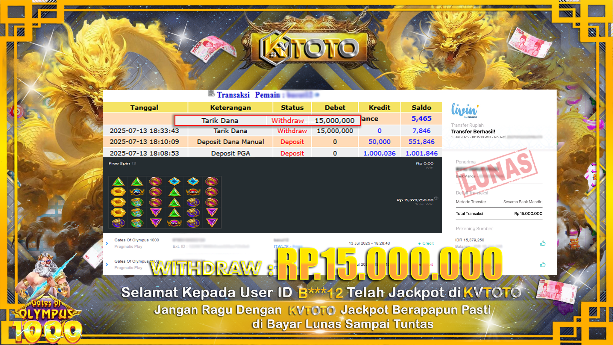 ✨ JACKPOT Di SLOT GATES OF OLYMPUS 1000 ✨