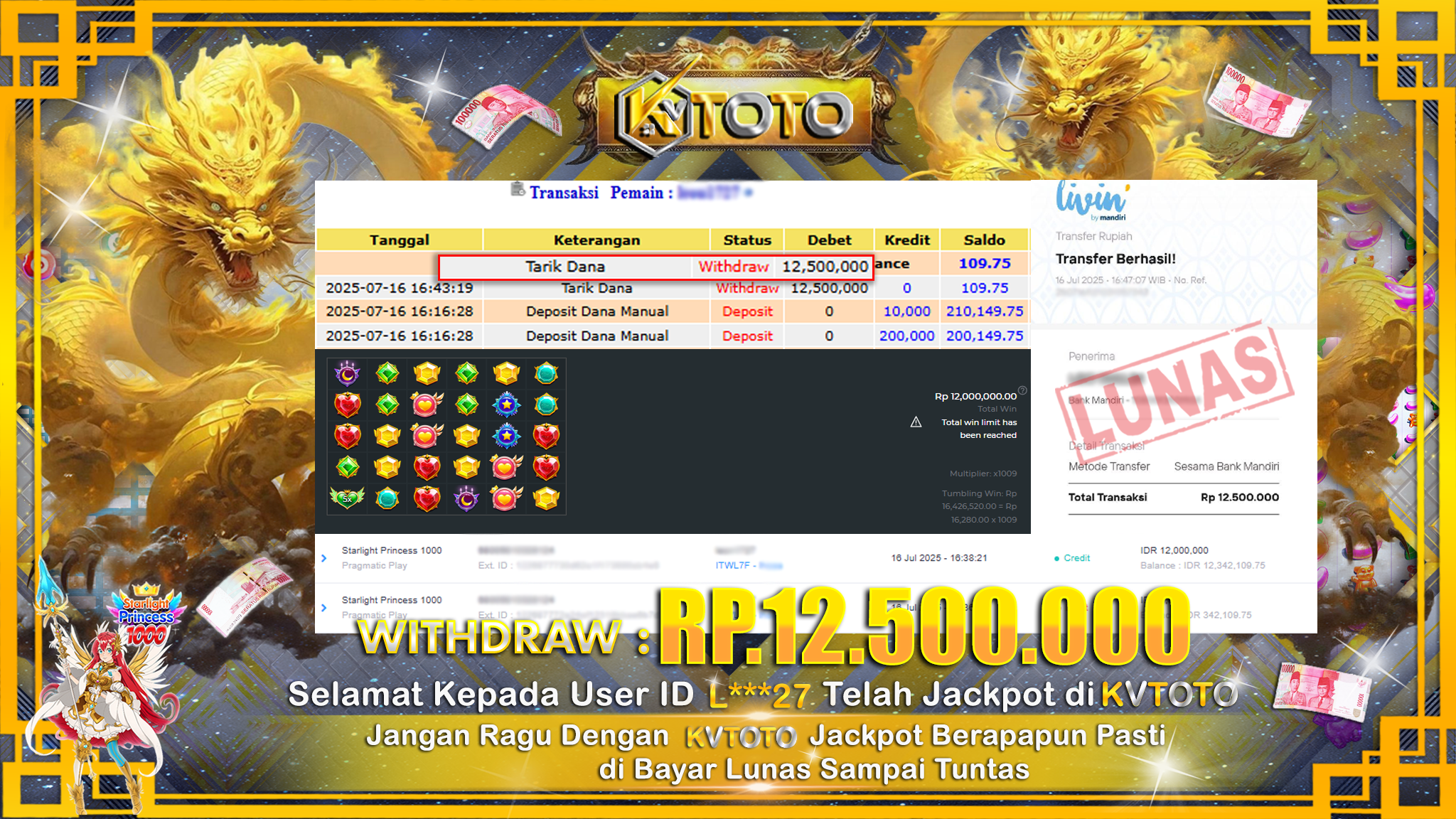 ✨ JACKPOT Di SLOT STARLIGHT PRINCESS 1000 ✨