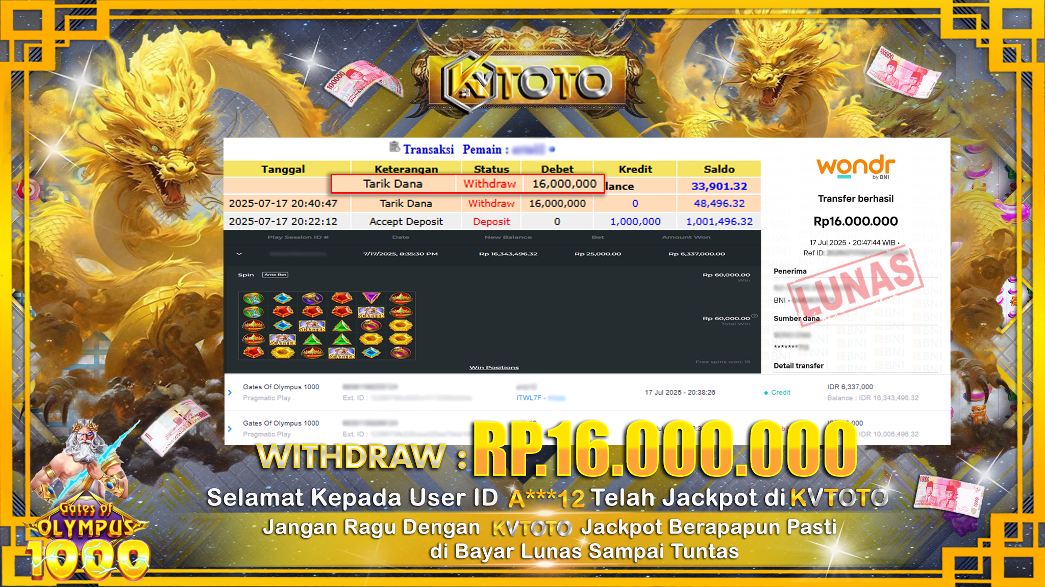 ✨ JACKPOT Di SLOT GATES OF OLYMPUS 1000 ✨