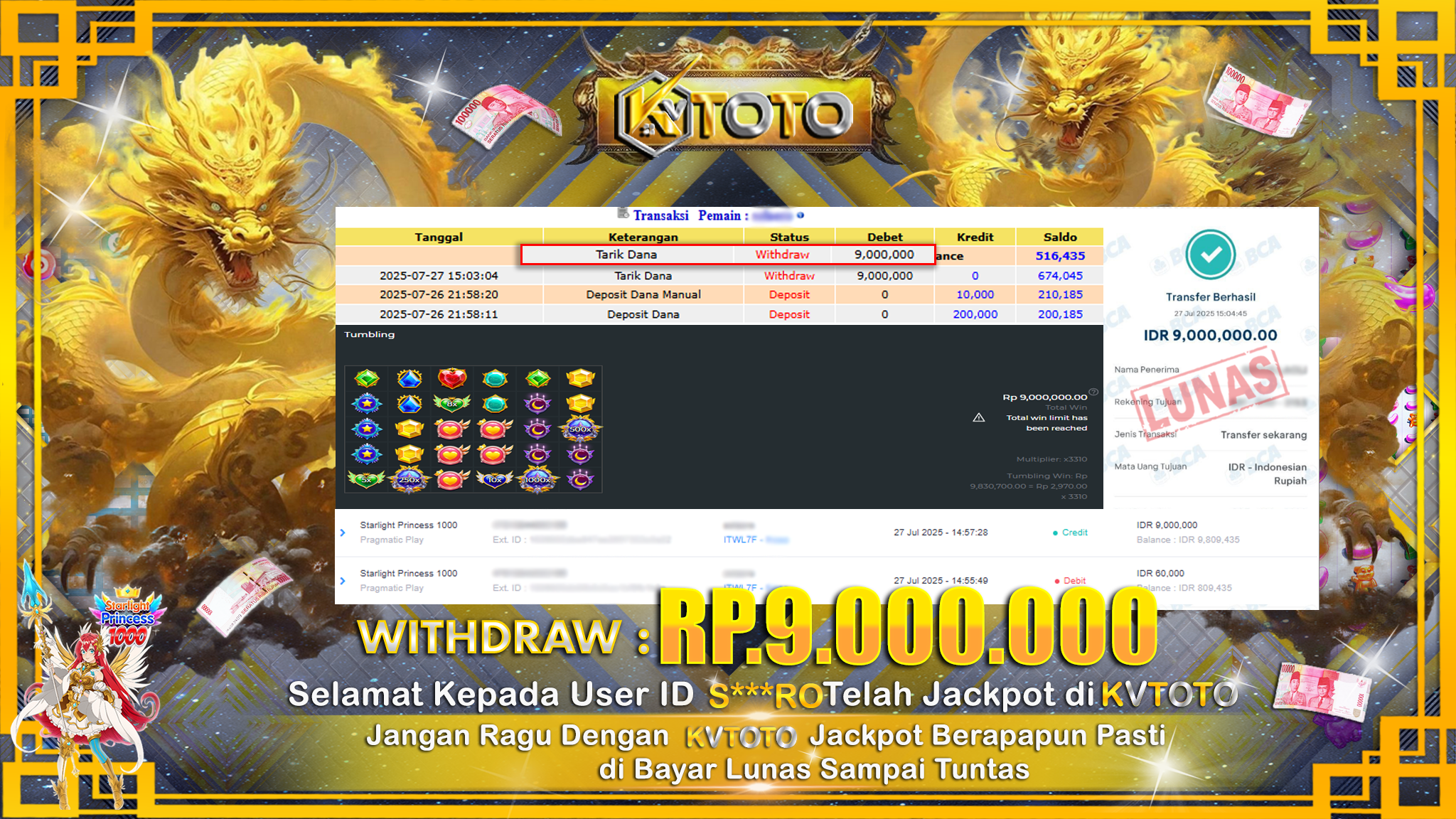✨ JACKPOT Di SLOT STARLIGHT PRINCESS 1000 ✨