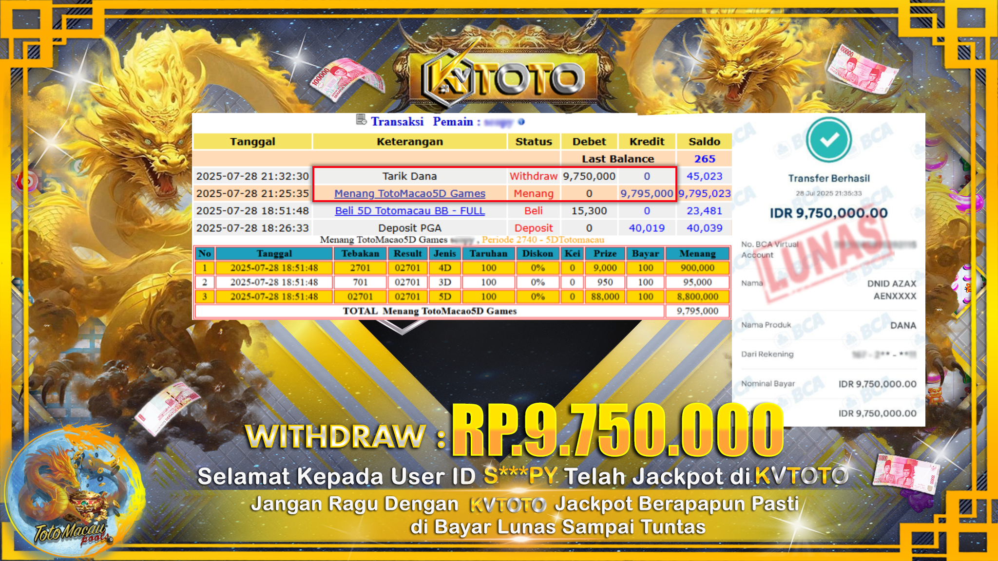 ✨ JACKPOT Di TOTO MACAU 5D   ✨