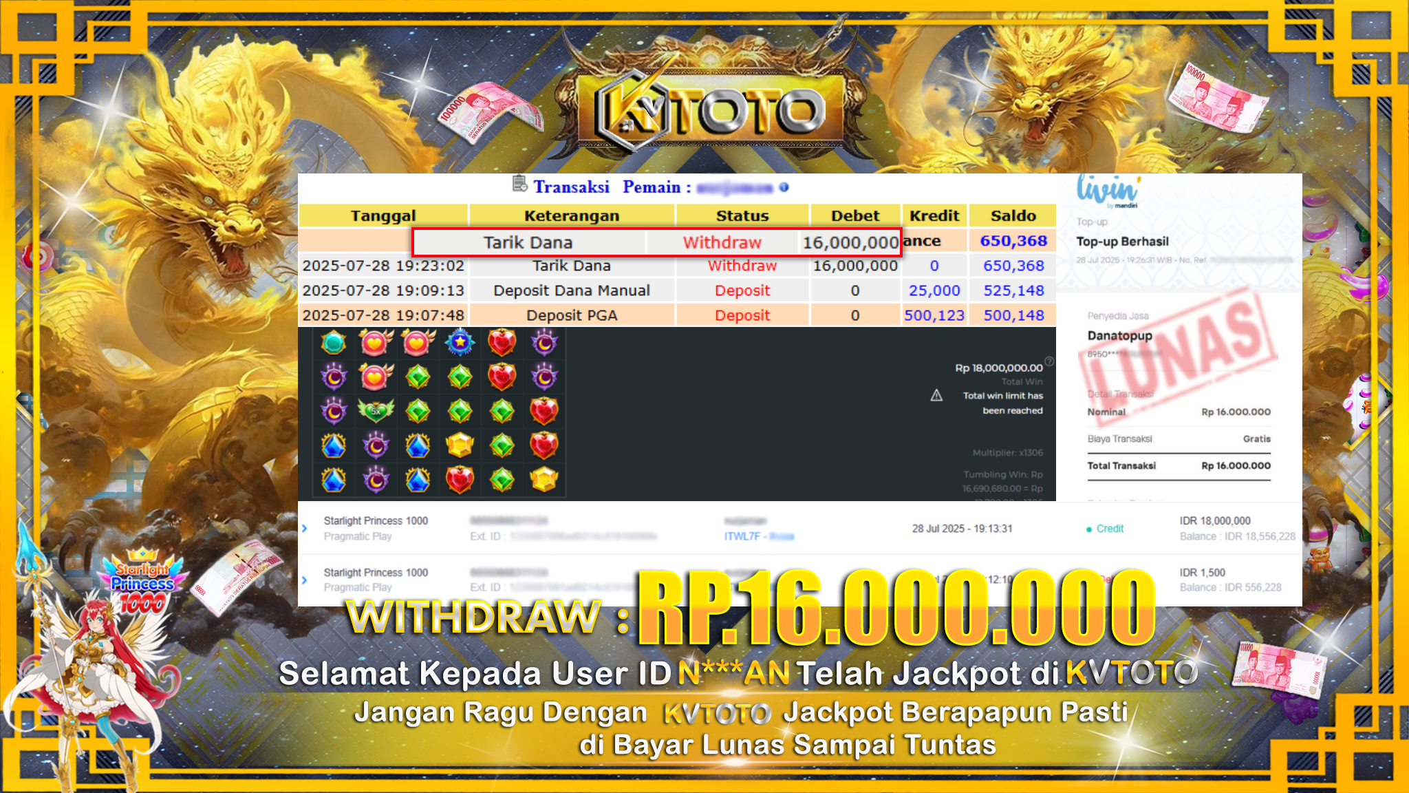 ✨ JACKPOT Di SLOT STARLIGHT PRINCESS 1000  ✨