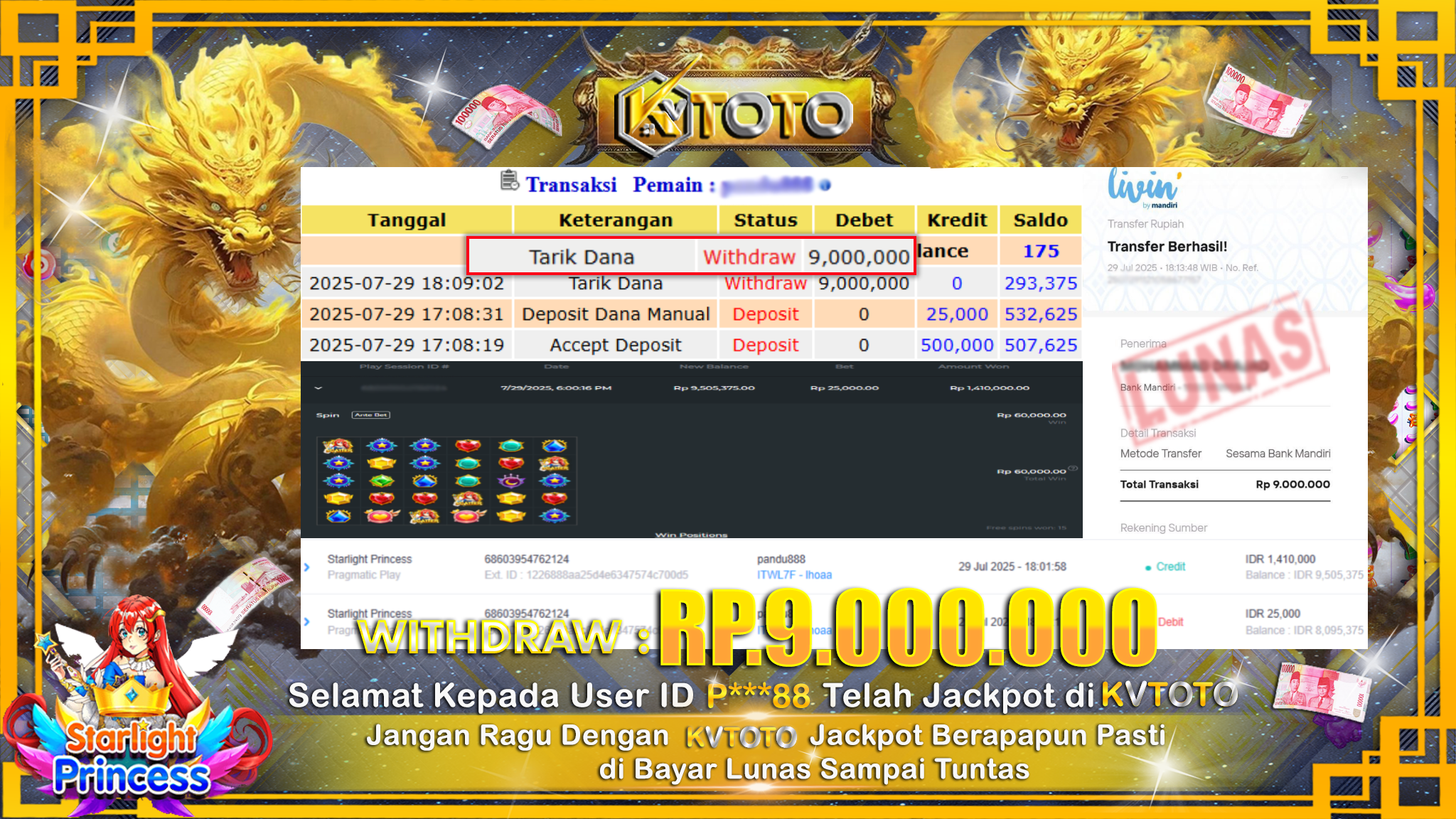 ✨ JACKPOT Di SLOT STARLIGHT PRINCESS ✨