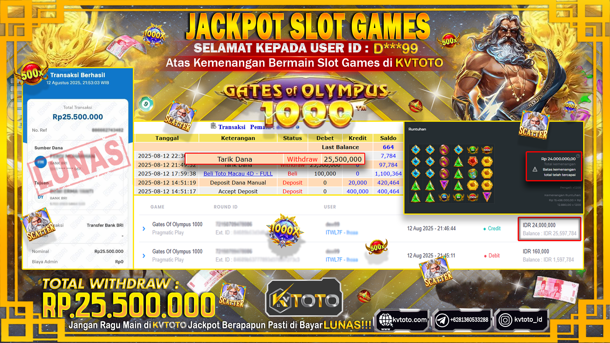 ✨ JACKPOT Di SLOT GATES OF OLYMPUS 1000 ✨