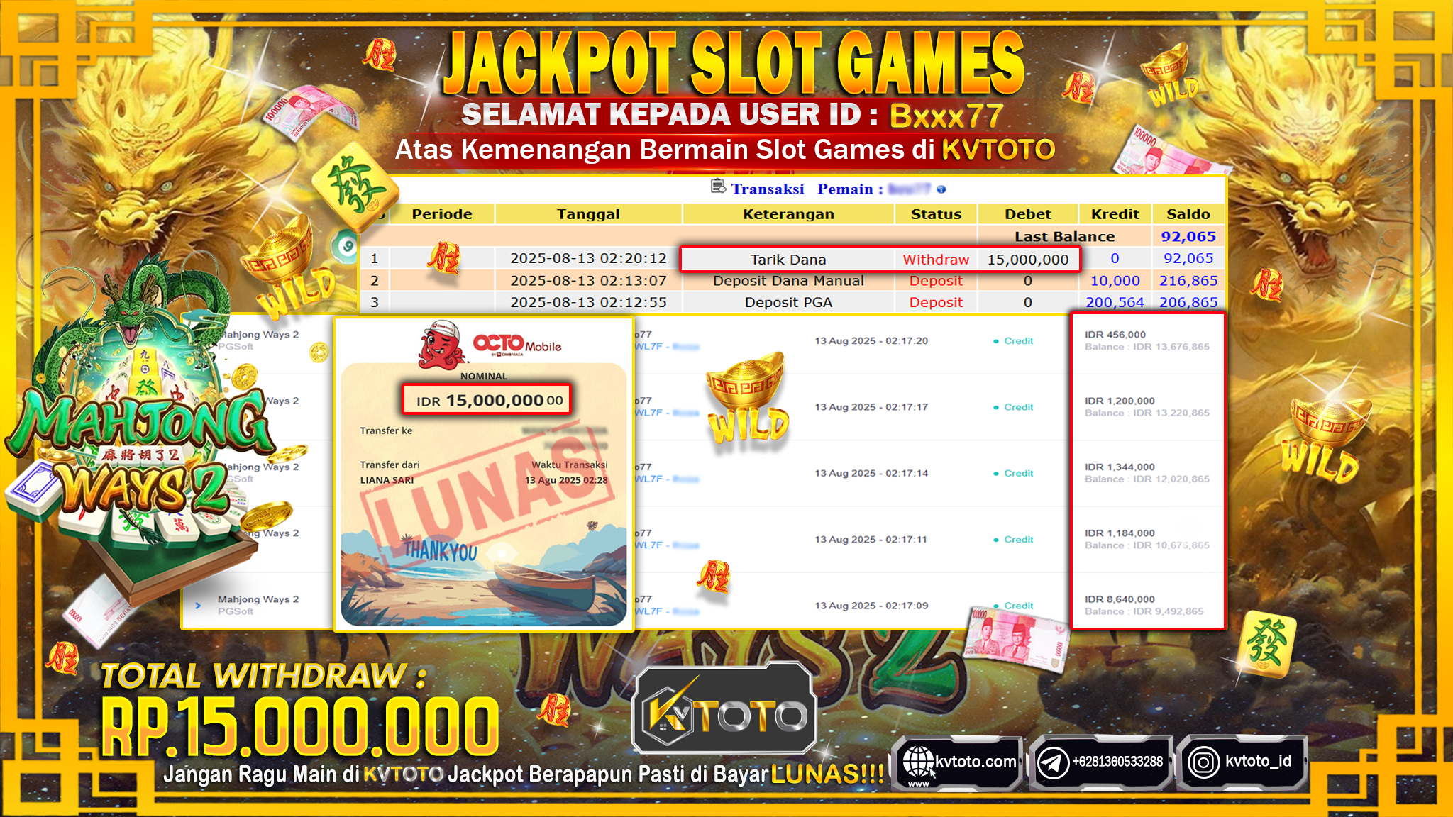 ✨ JACKPOT Di SLOT MAHJONG WAYS 2 ✨