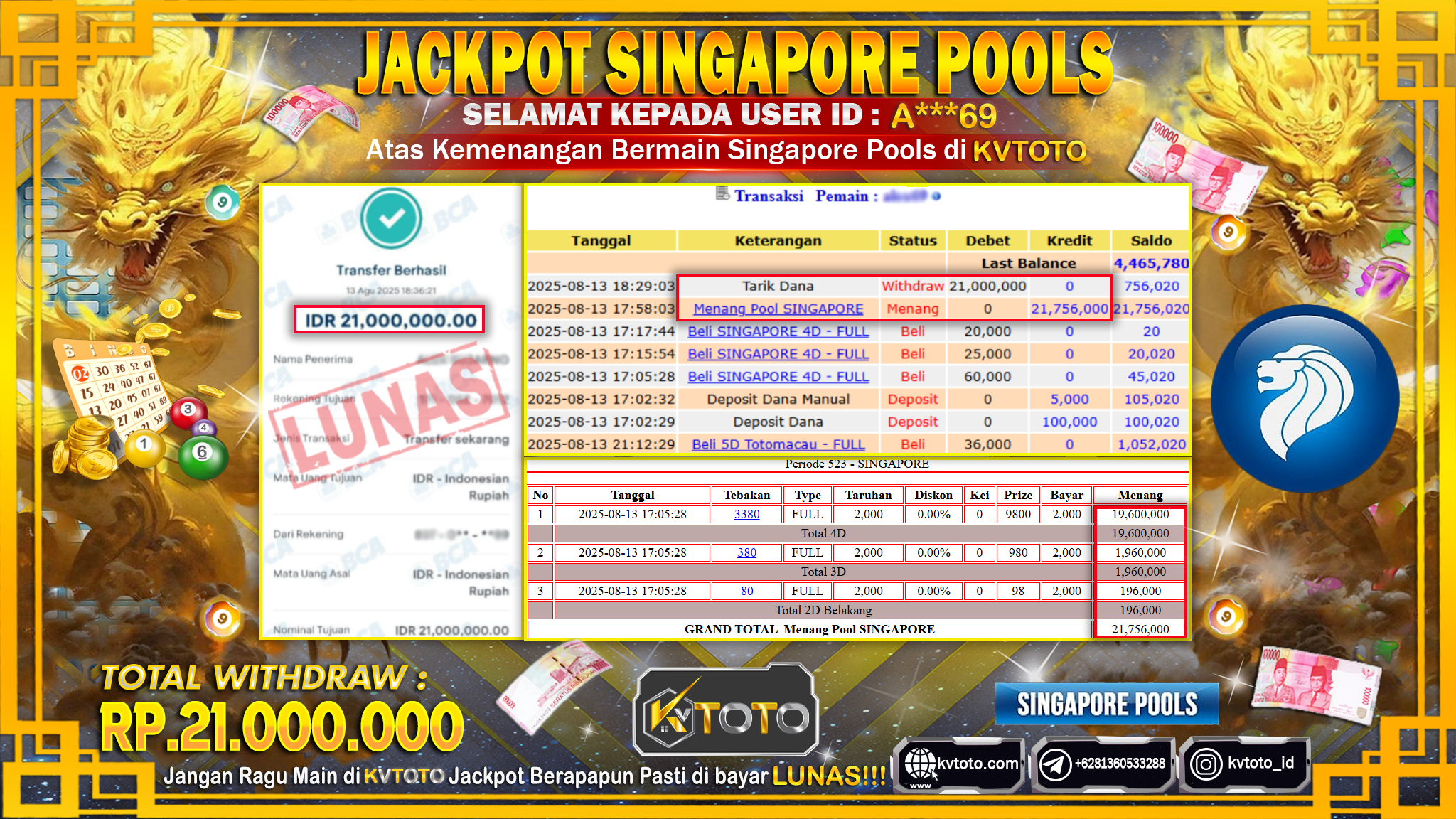 ✨ JACKPOT Di SINGAPORE POOL  ✨
