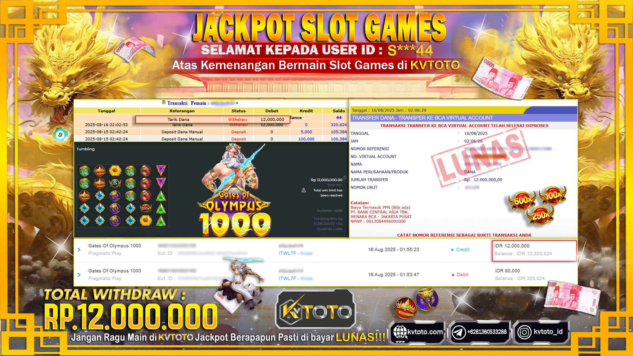 ✨ JACKPOT Di SLOT GATES OF OLYMPUS 1000 ✨