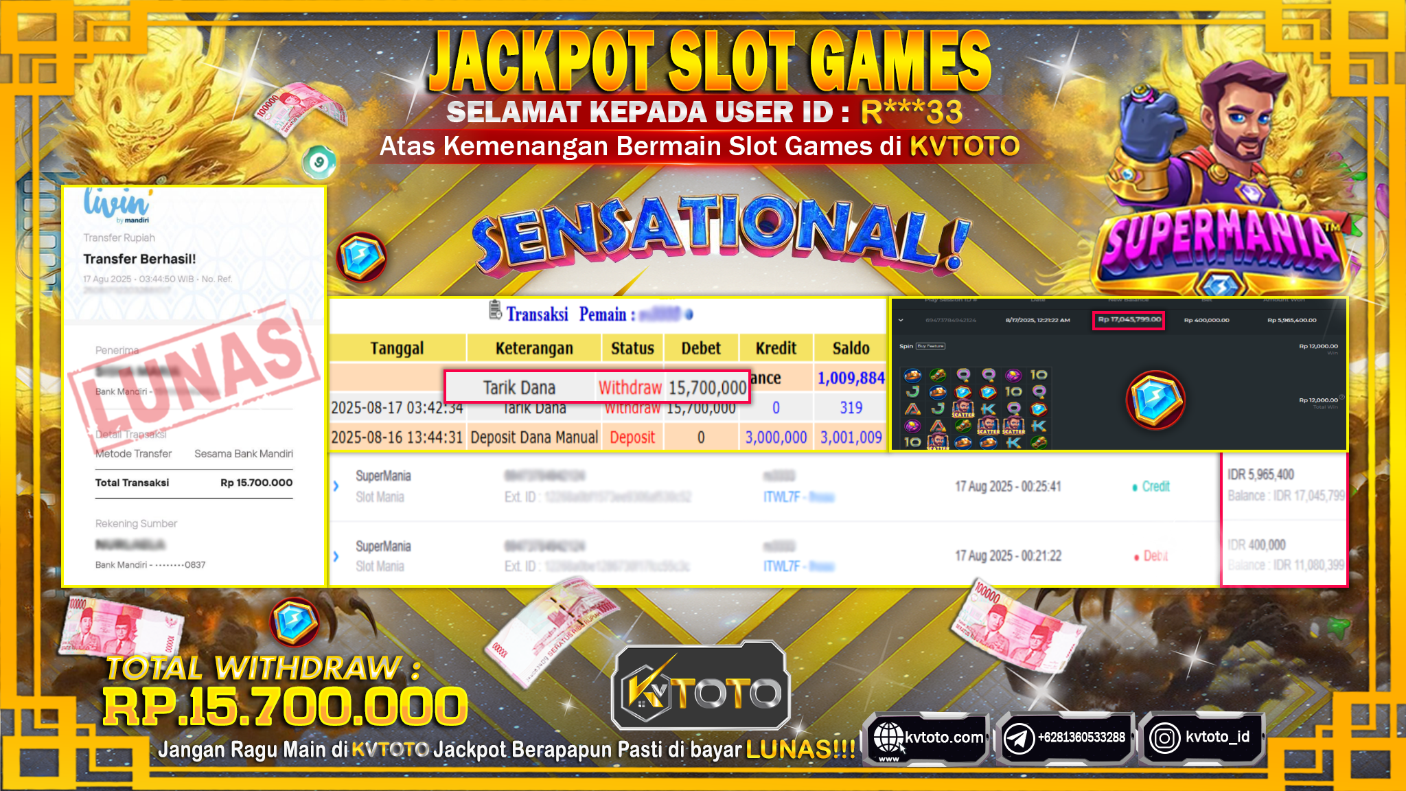 ✨ JACKPOT Di SLOT SUPERMANIA ✨