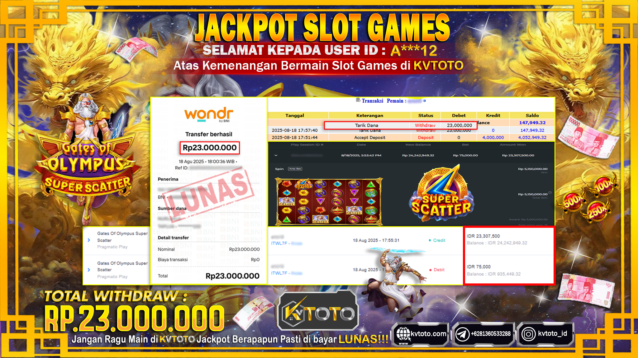 ✨ JACKPOT Di SLOT GATES OF OLYMPUS SUPER SCATTER ✨