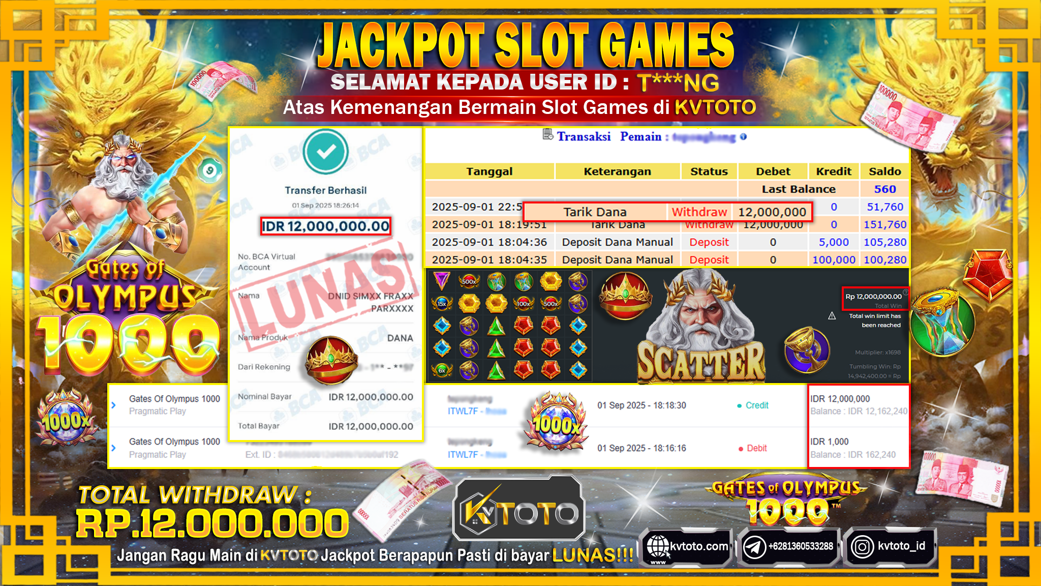 ✨ JACKPOT Di SLOT GATES OF OLYMPUS 1000 ✨