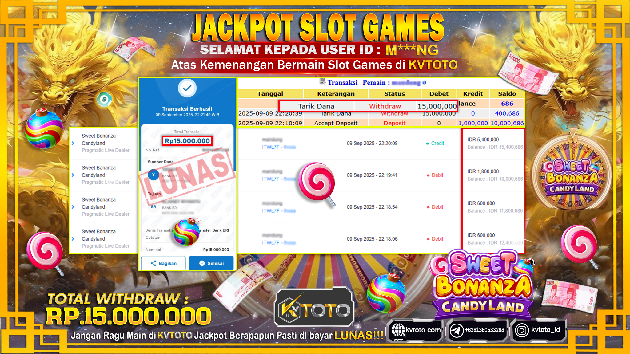 ✨ JACKPOT Di SWEET BONANZA CANDYLAND✨