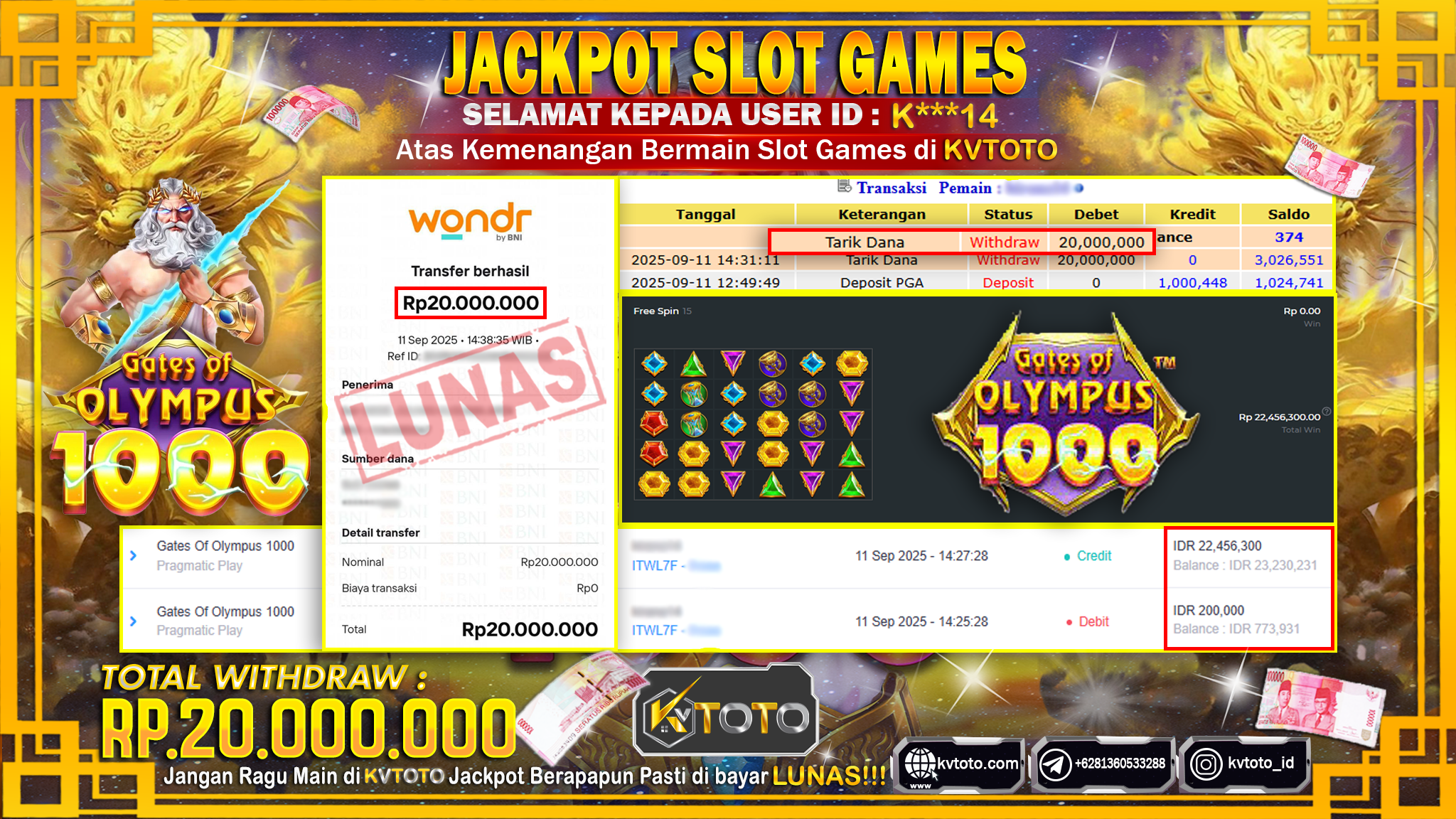 ✨ JACKPOT Di SLOT GATES OF OLYMPUS 1000 ✨