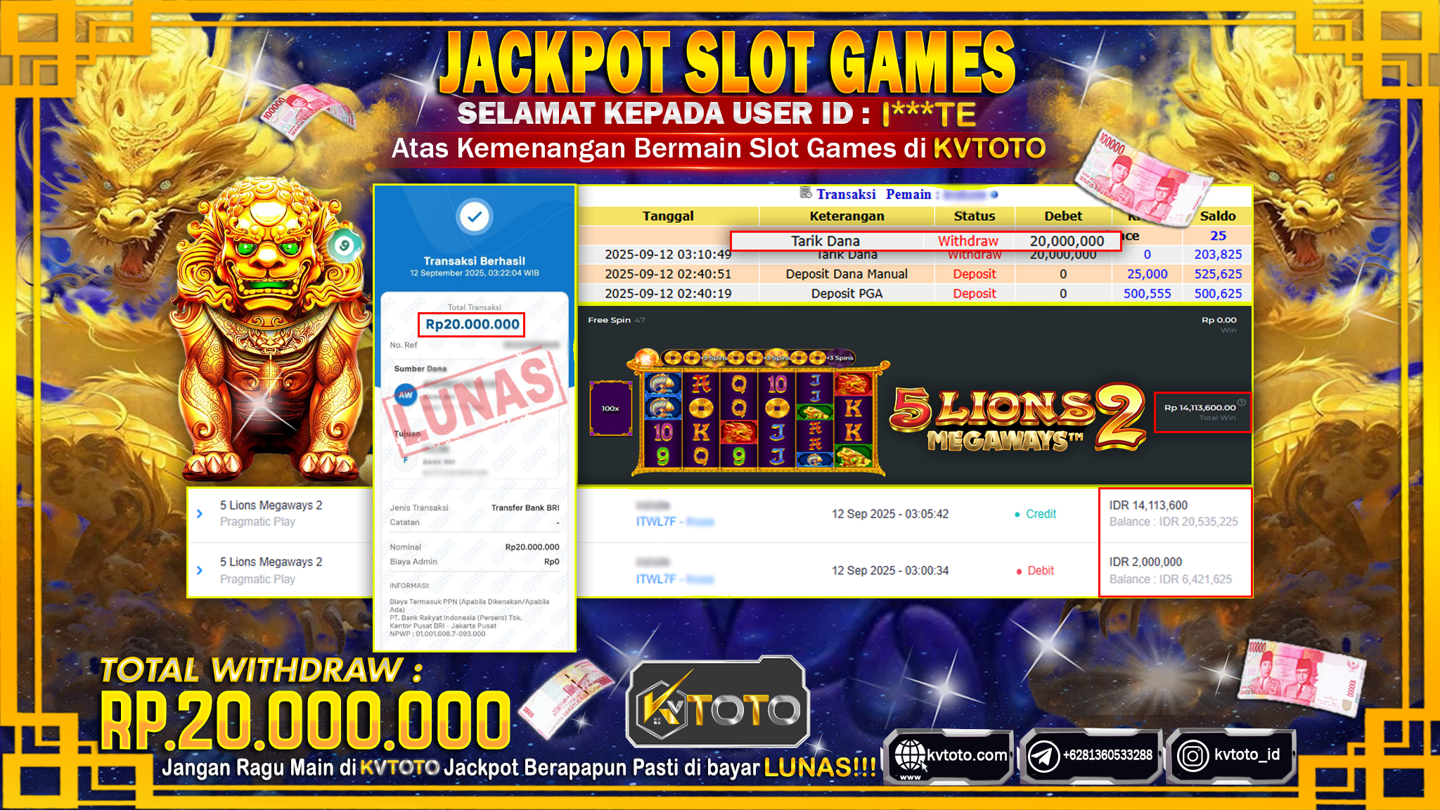 ✨ JACKPOT Di SLOT 5 LIONS MEGAWAYS 2✨