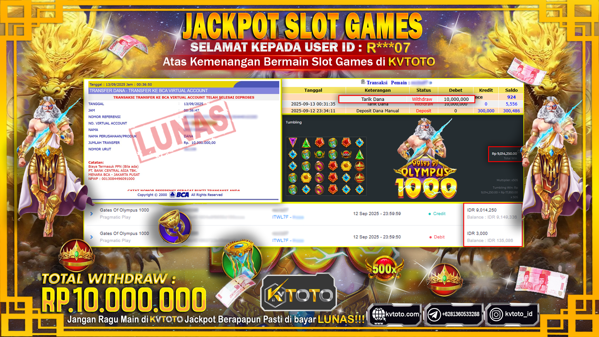 ✨ JACKPOT Di SLOT GATES OF OLYMPUS 1000 ✨