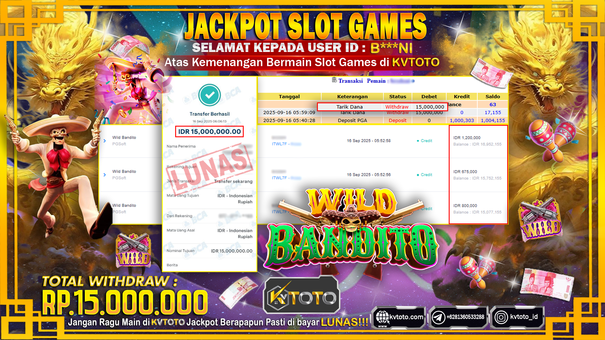 ✨ JACKPOT Di SLOT WILD BANDITO ✨