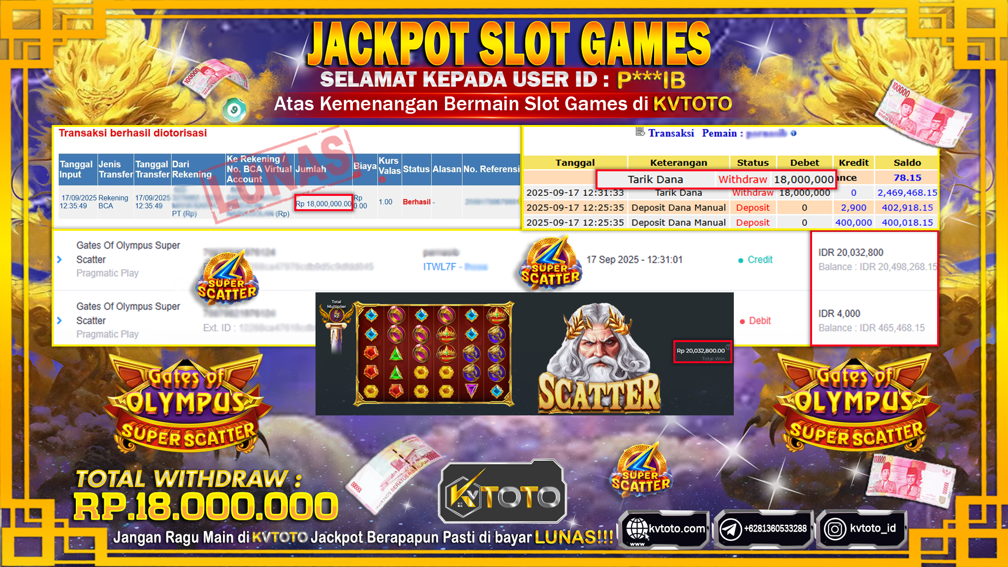 ✨ JACKPOT Di SLOT GATES OF OLYMPUS SUPER SCATTER✨