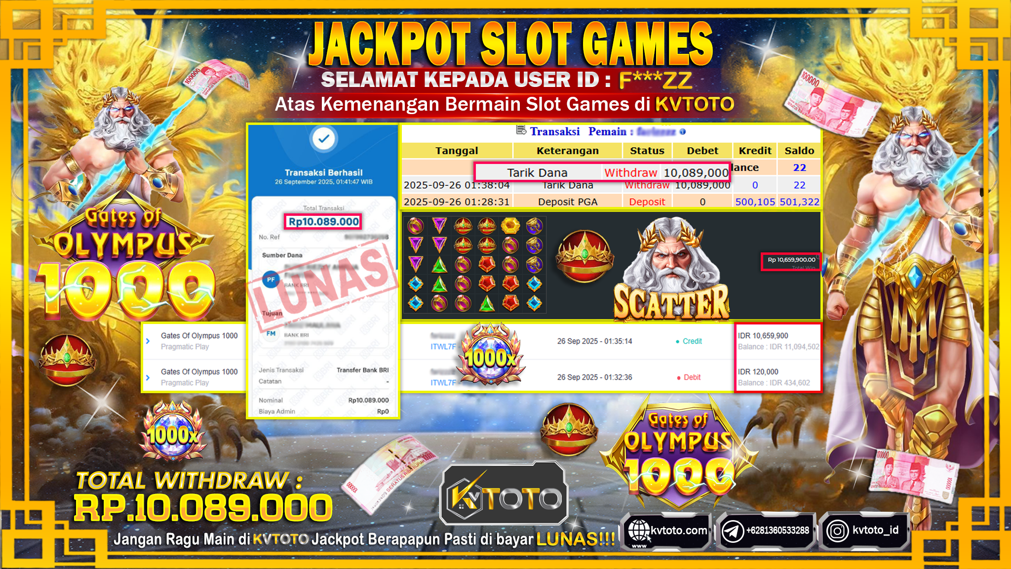 ✨ JACKPOT Di SLOT GATES OF OLYMPUS 1000 ✨