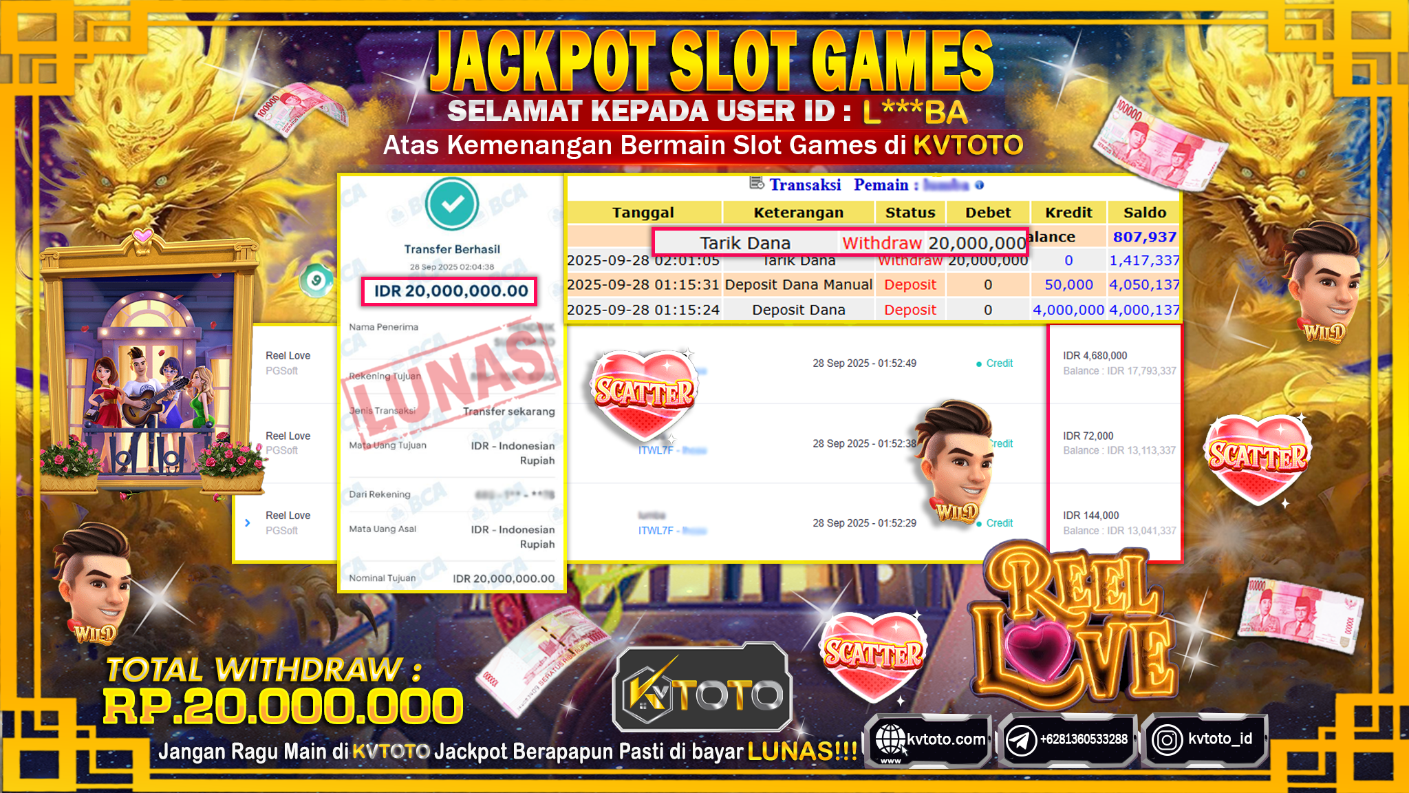 ✨ JACKPOT Di SLOT REEL LOVE ✨