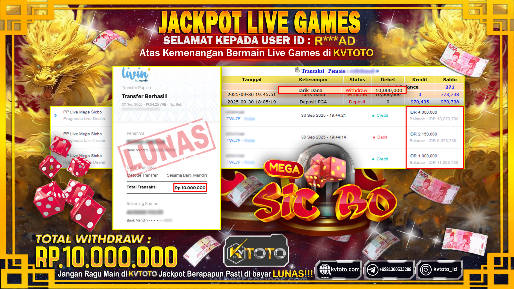 ✨ JACKPOT Di PP LIVE MEGA SICBO✨