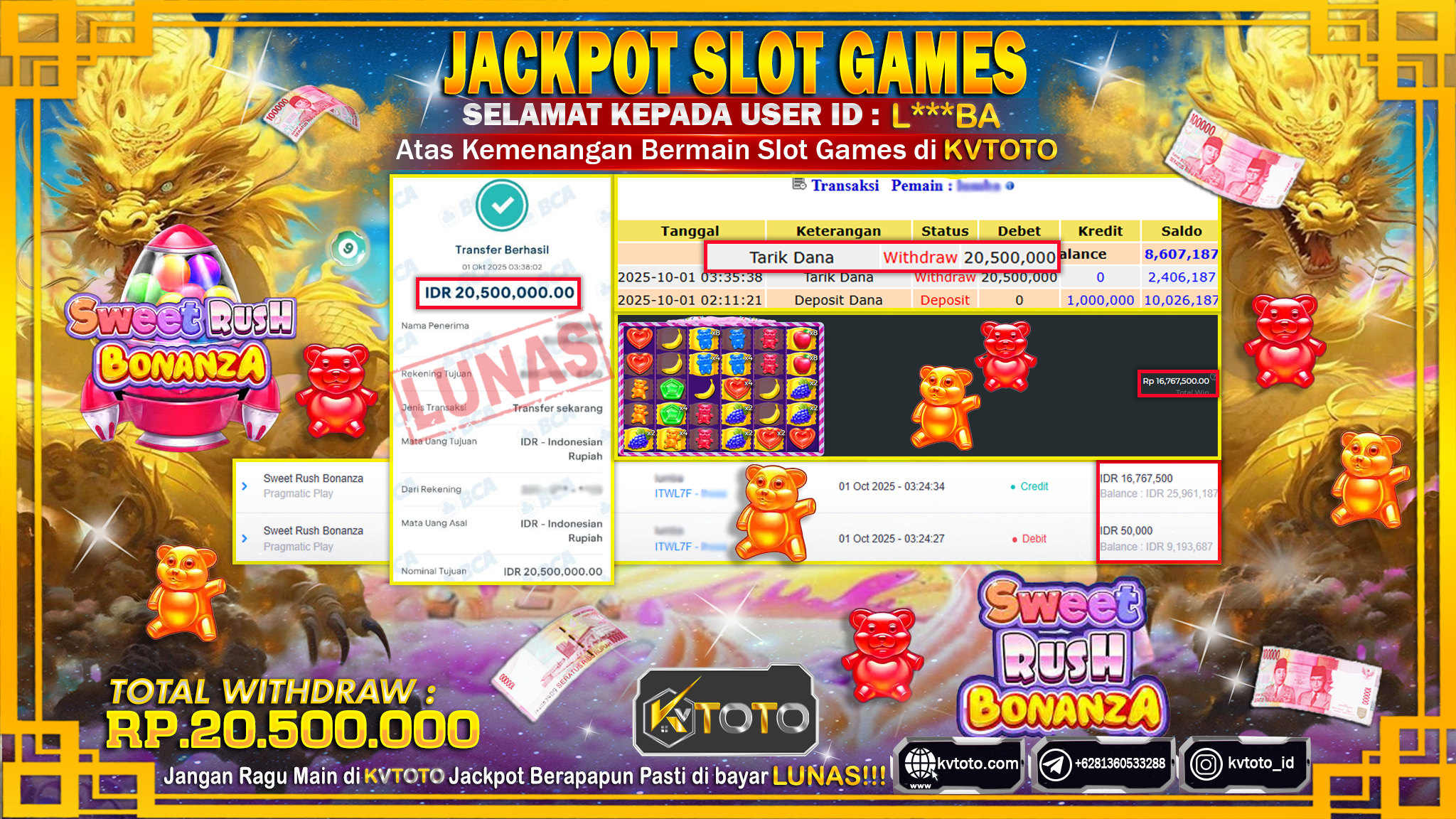 ✨ JACKPOT Di SLOT SWEET RUSH BONANZA✨