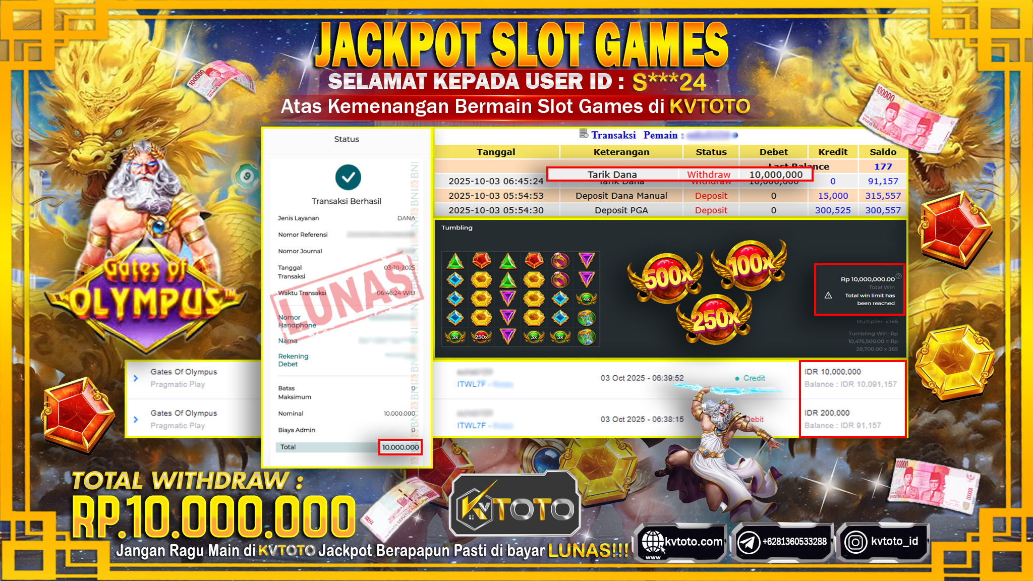 ✨ JACKPOT Di SLOT GATES OF OLYMPUS ✨