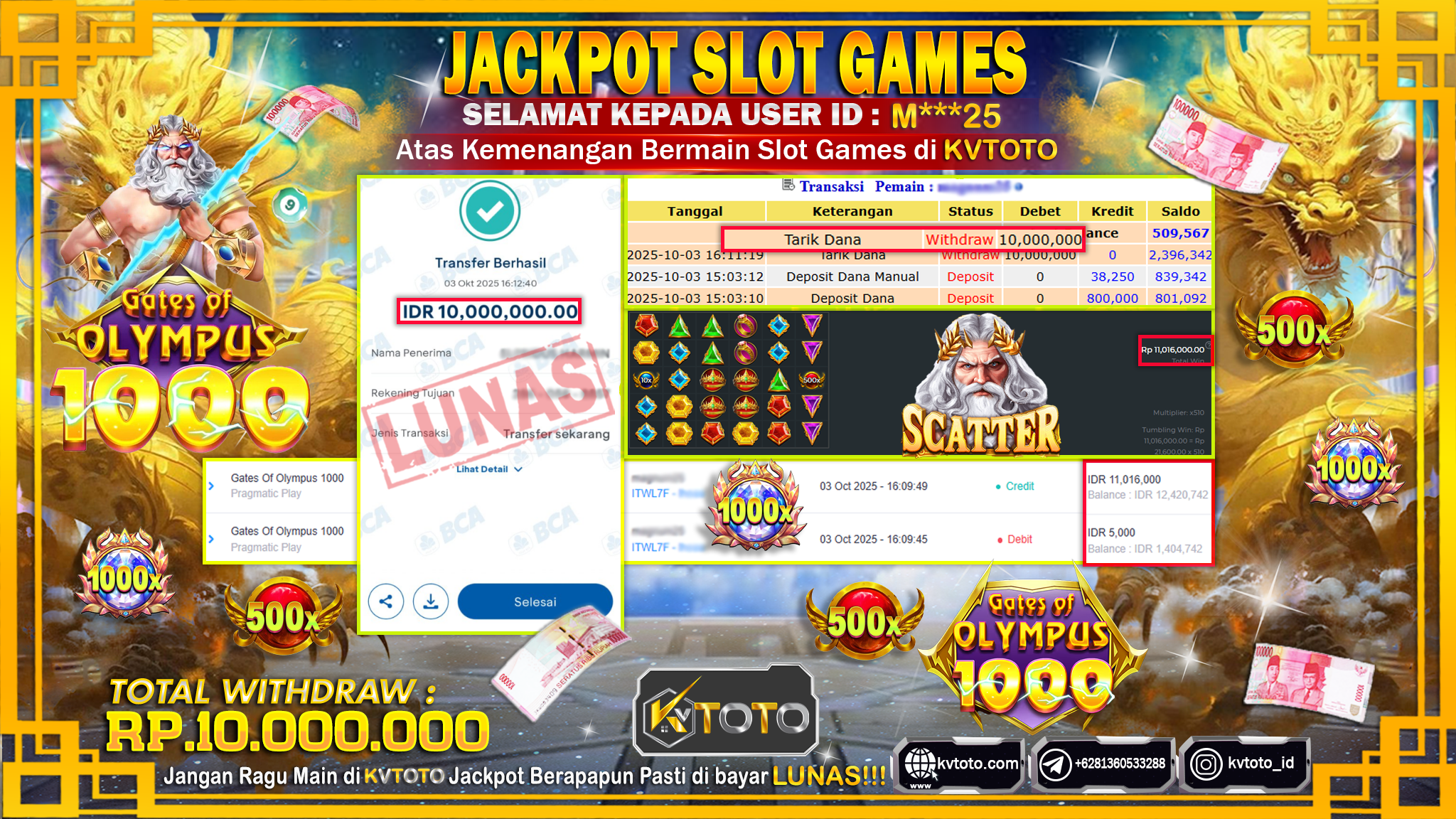 ✨ JACKPOT Di SLOT GATES OF OLYMPUS 1000 ✨