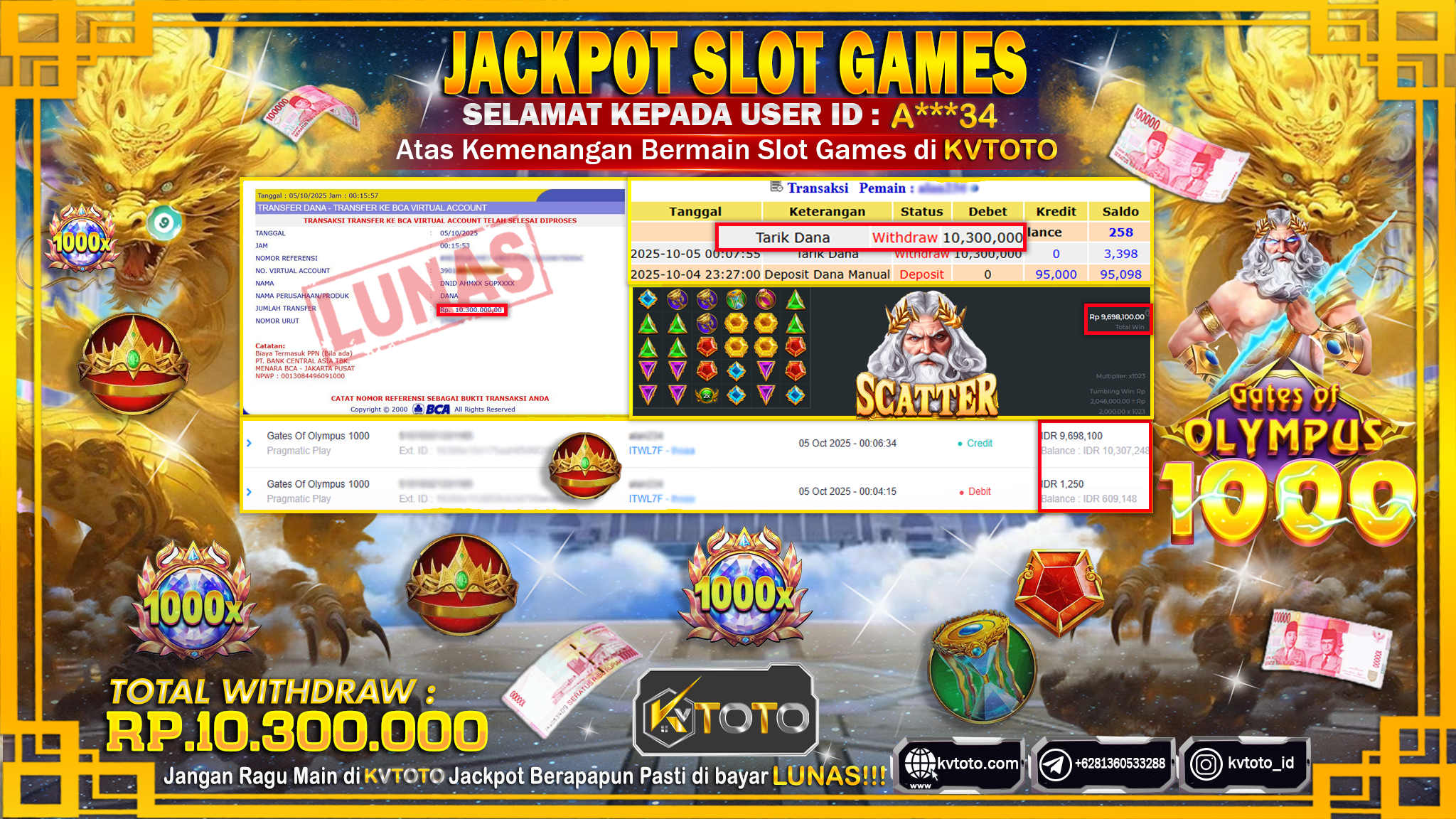 ✨ JACKPOT Di SLOT GATES OF OLYMPUS 1000 ✨