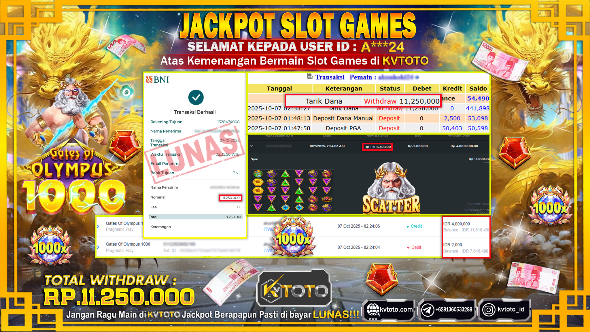 ✨ JACKPOT Di SLOT GATES OF OLYMPUS 1000 ✨