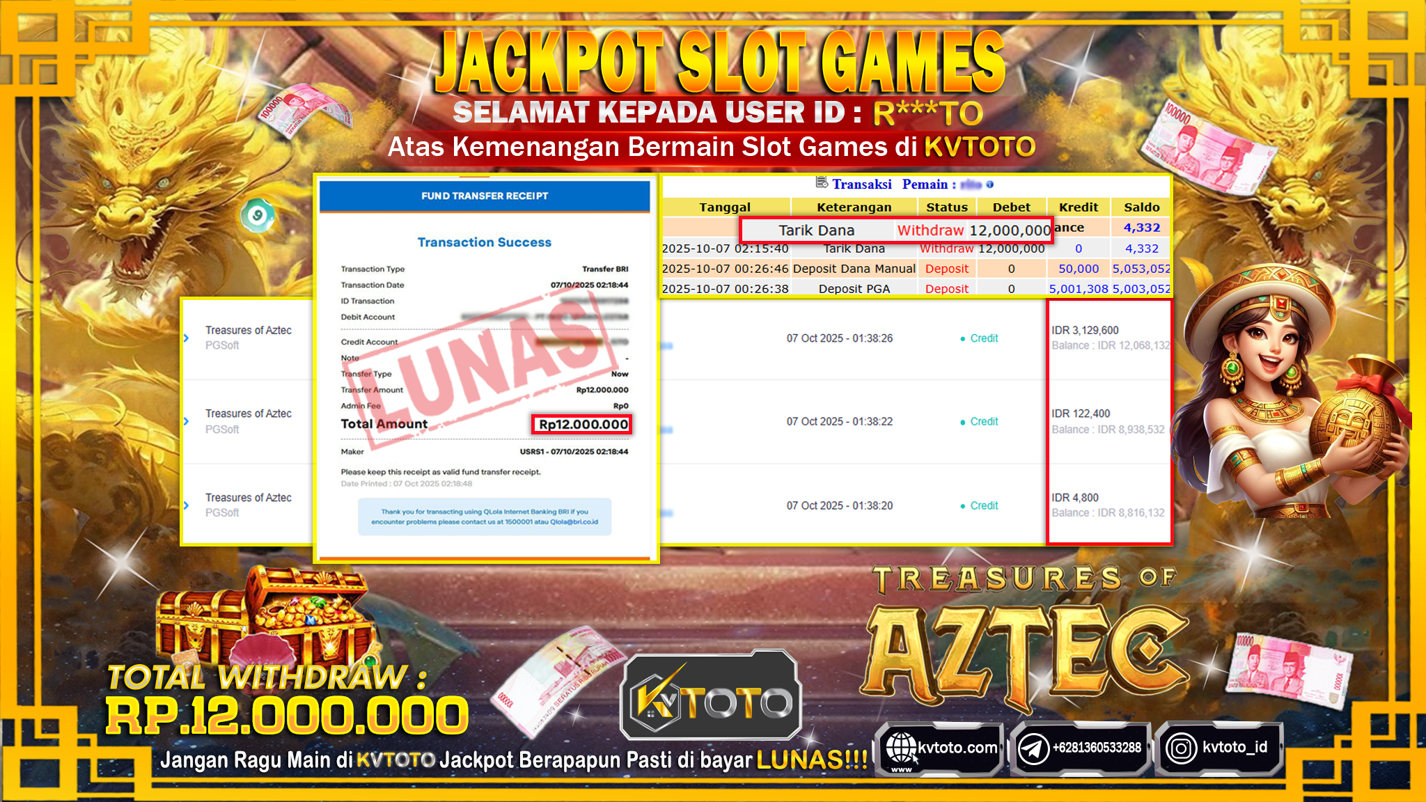✨ JACKPOT Di SLOT TREASURES OF AZTEC ✨