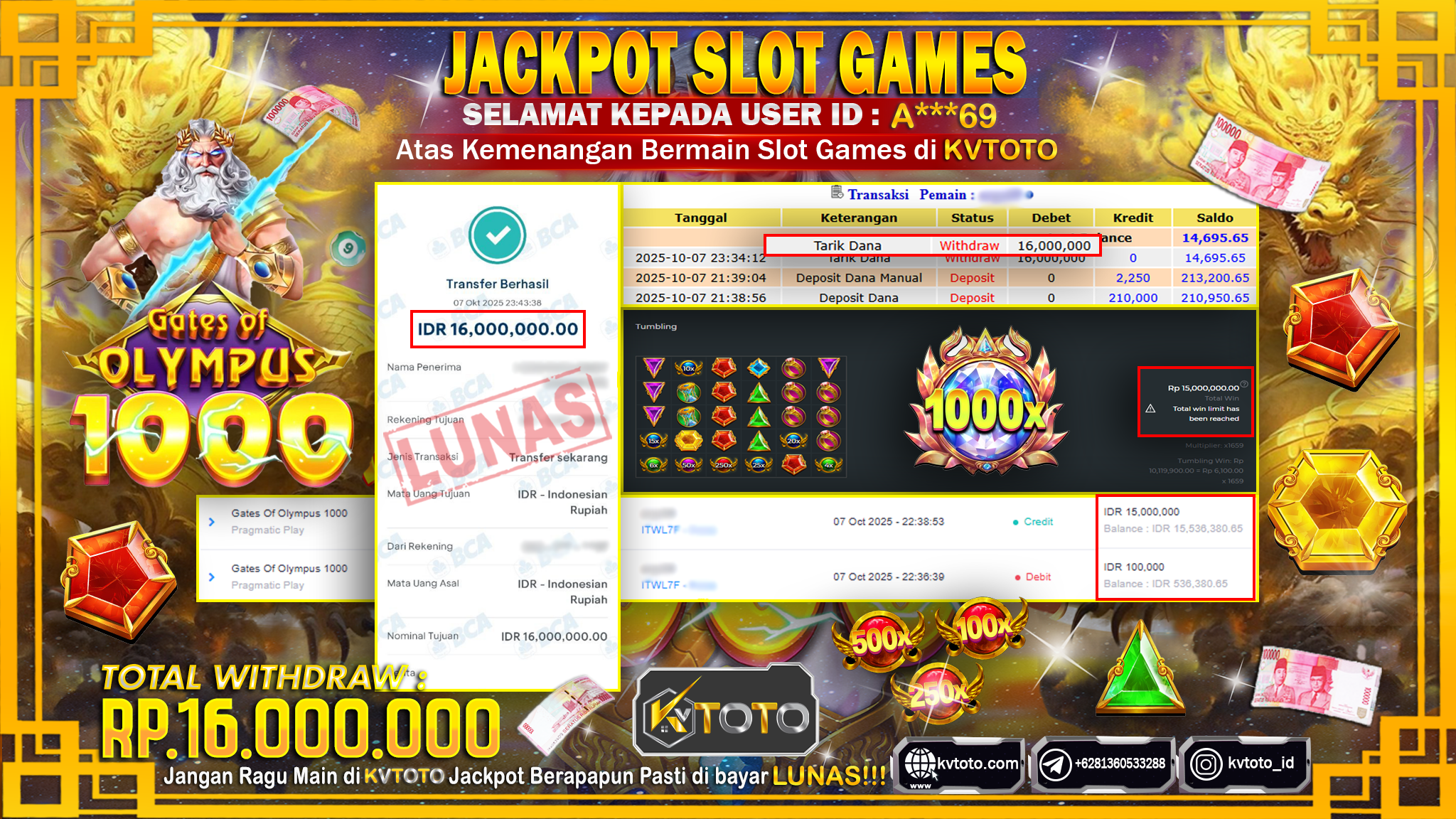 ✨ JACKPOT Di SLOT GATES OF OLYMPUS 1000 ✨