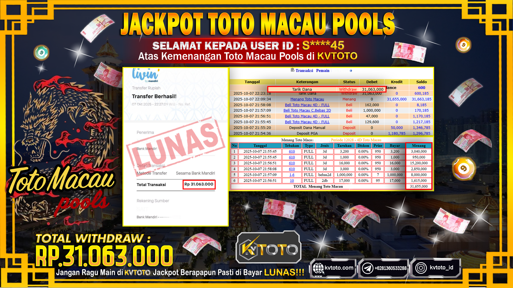 ✨ JACKPOT Di TOTOMACAU POOLS ✨